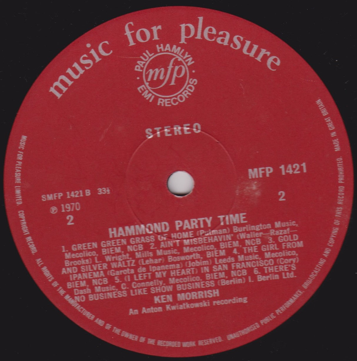 Ken Morrish ‎– Hammond Party Time (EMI 1970) 12" vinyl LP VG/VG