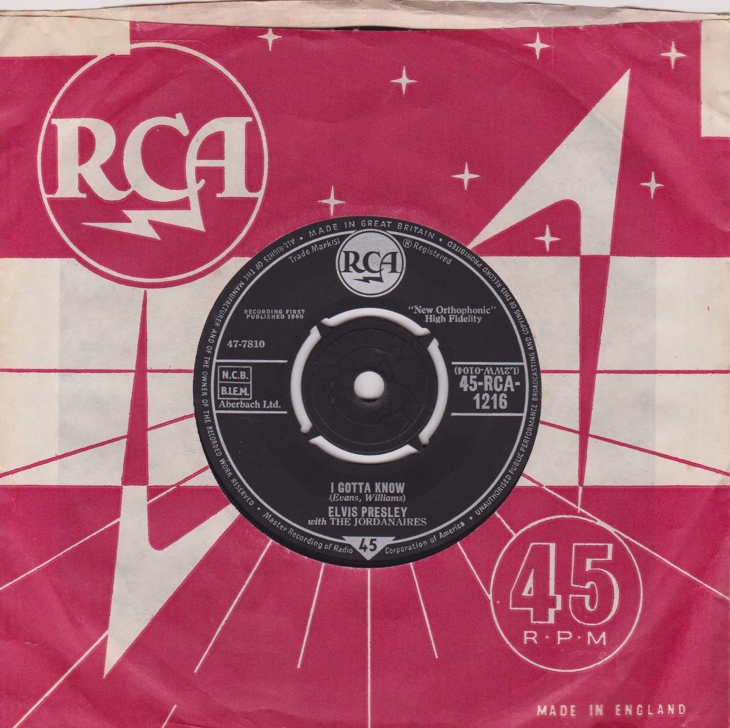 Elvis Presley With The Jordanaires ‎– Are You Lonesome Tonight? (RCA 1961) 7" vinyl single VG/VG