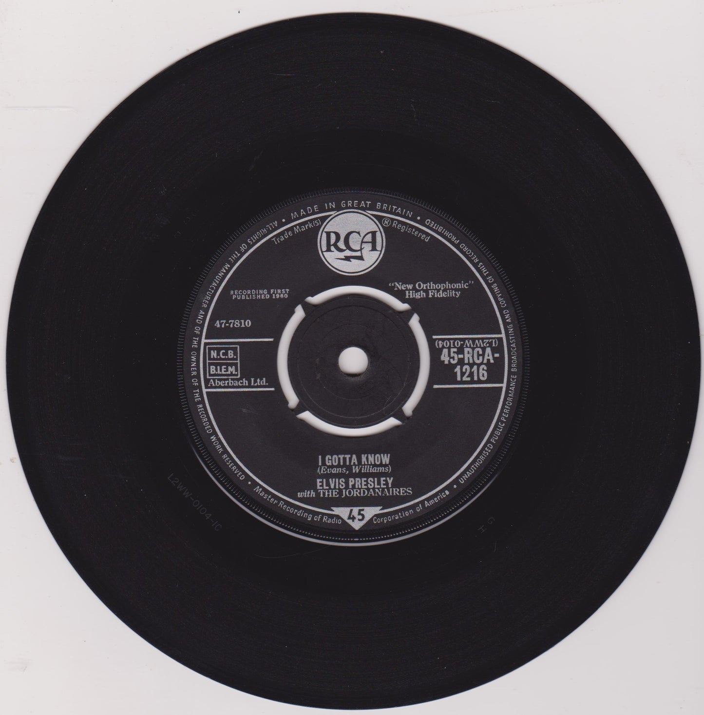 Elvis Presley With The Jordanaires ‎– Are You Lonesome Tonight? (RCA 1961) 7" vinyl single VG/VG