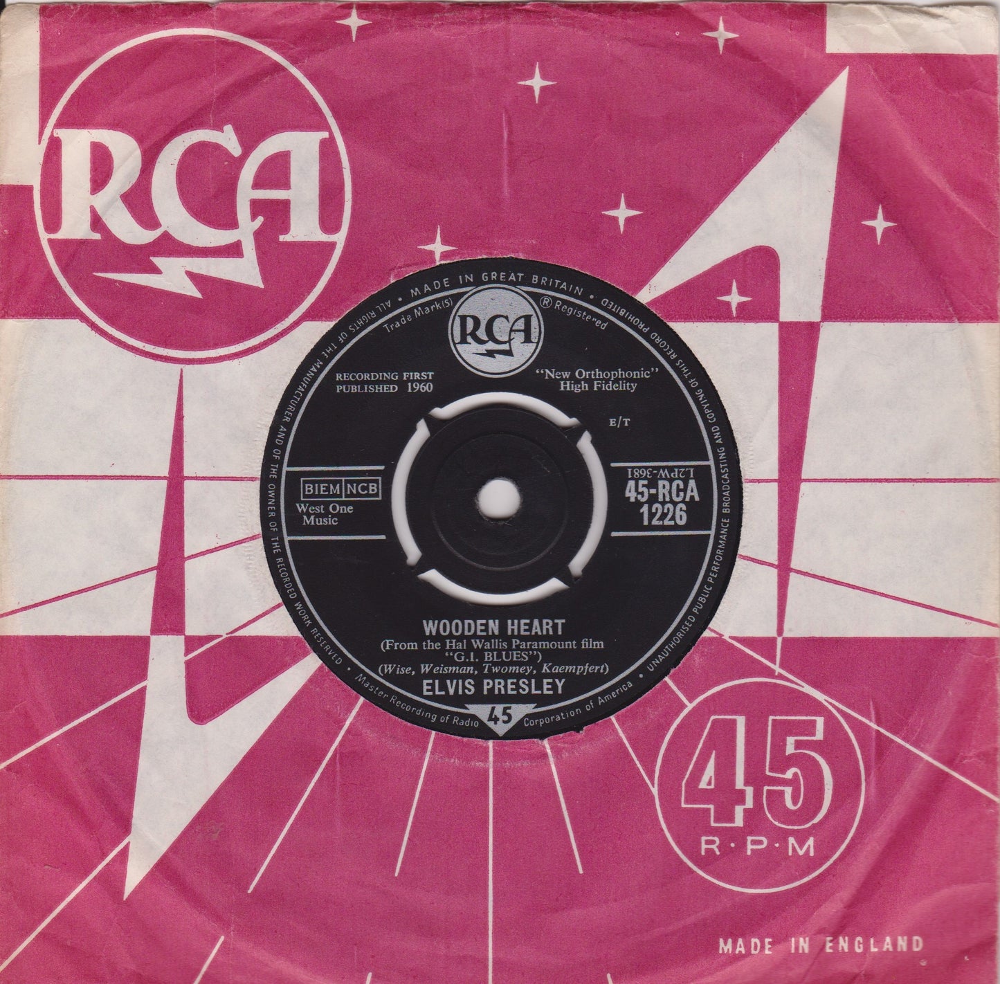 Elvis Presley - Wooden Heart (RCA 1961) 7" vinyl single VG/VG