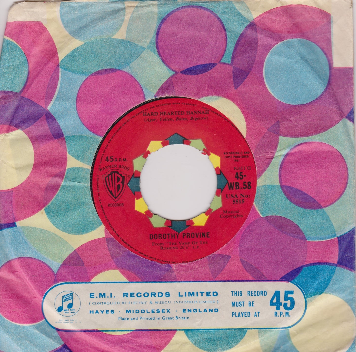 Dorothy Provine ‎– Looking For A Boy / Somebody Loves Me (WB 1962) 7" vinyl single VG/- jukebox