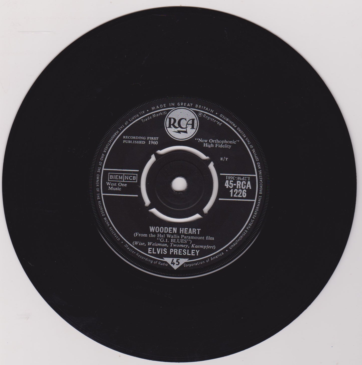 Elvis Presley - Wooden Heart (RCA 1961) 7" vinyl single VG/VG