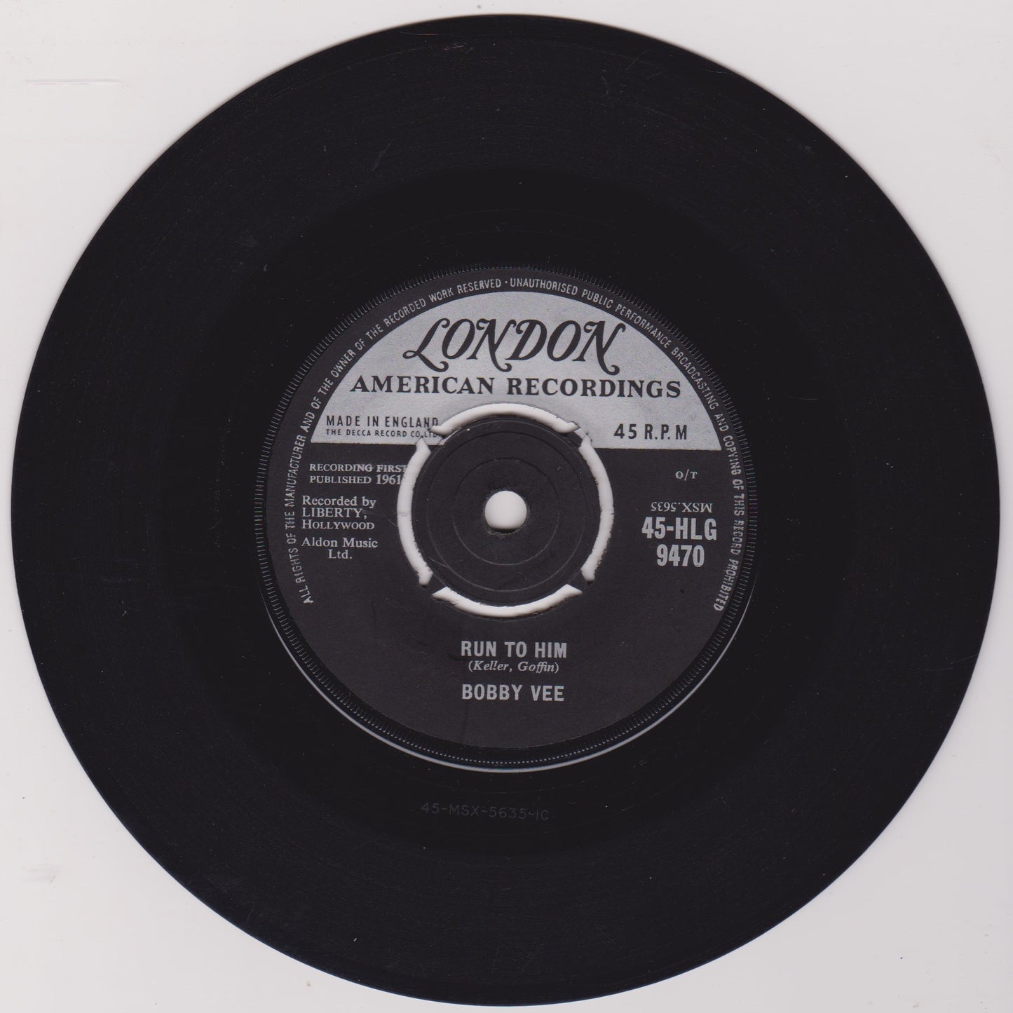 Bobby Vee – Run To Him (London 1961) 7" vinyl single G+/-