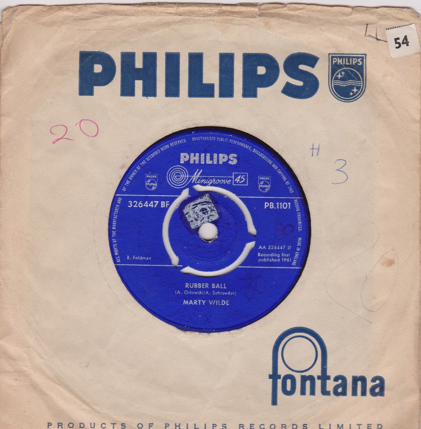 Marty Wilde - Rubber Ball (Philips 1961) 7" vinyl single VG/G