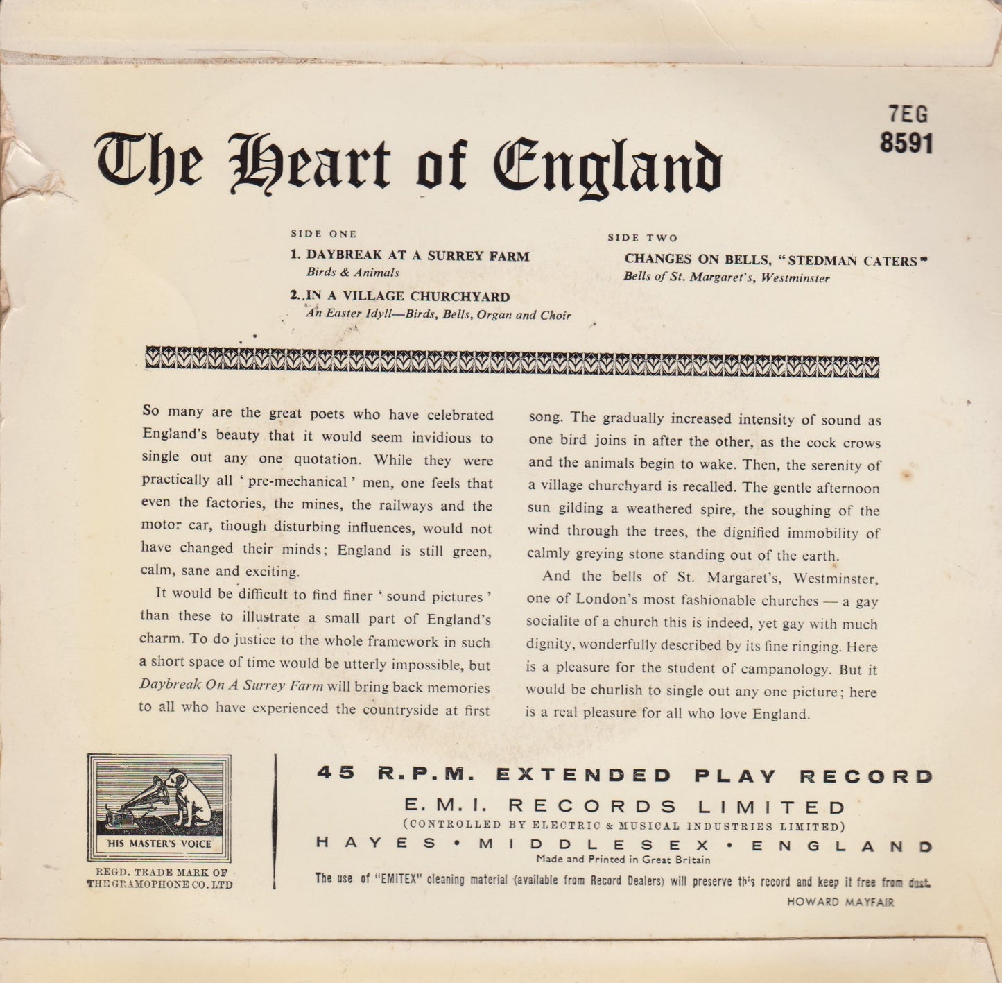 The Heart Of England (HMV) 7" vinyl P/S EP G+/VG