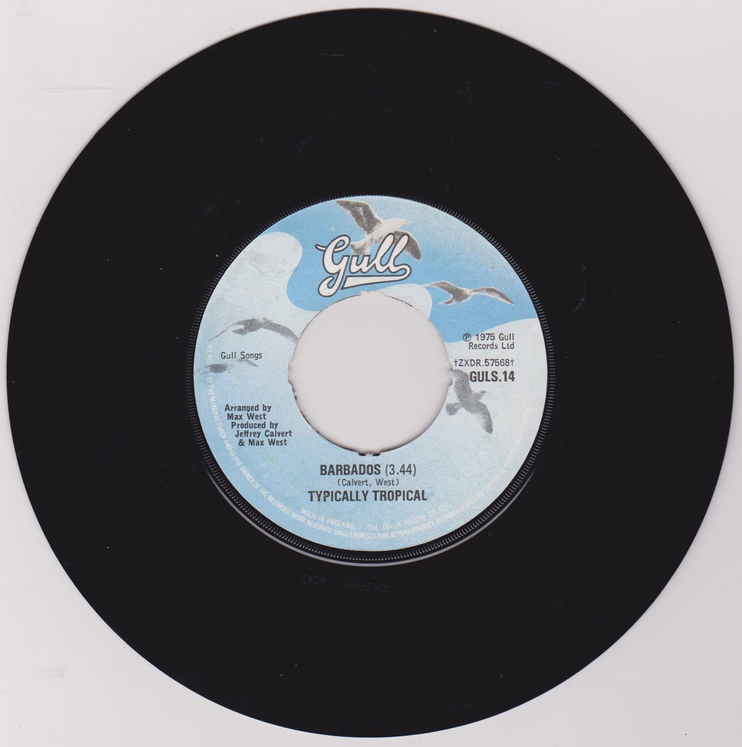 Typically Tropical ‎– Barbados (Gull 1975) 7" vinyl single VG/- jukebox