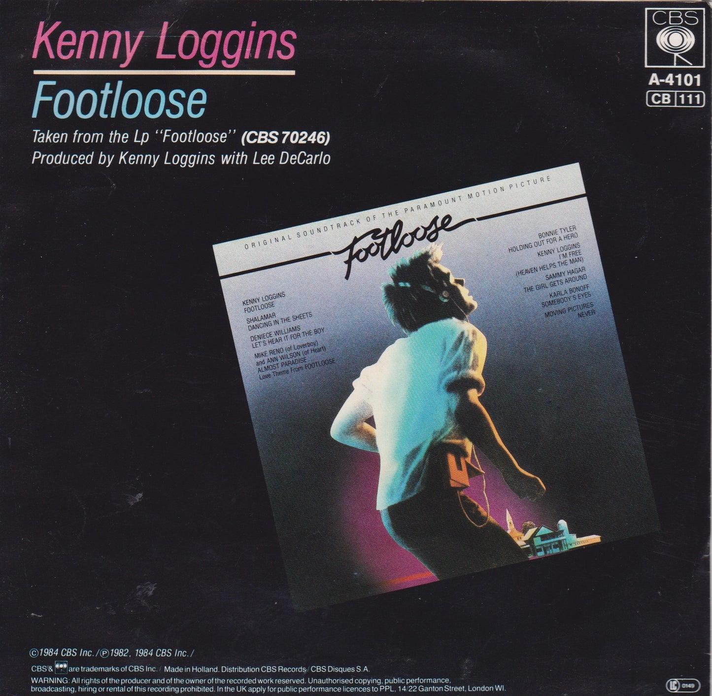 Kenny Loggins – Footloose (CBS 1984) 7" vinyl P/S single VG/VG