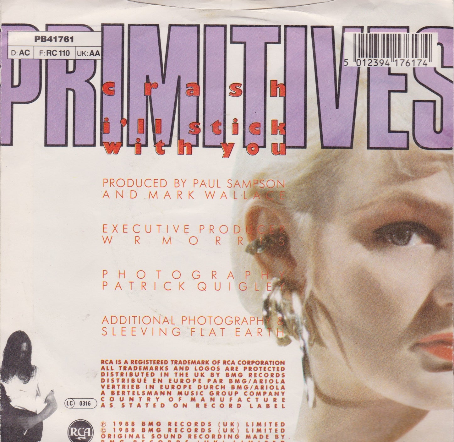 Primitives – Crash (RCA 1988) 7" vinyl P/S single VG/VG