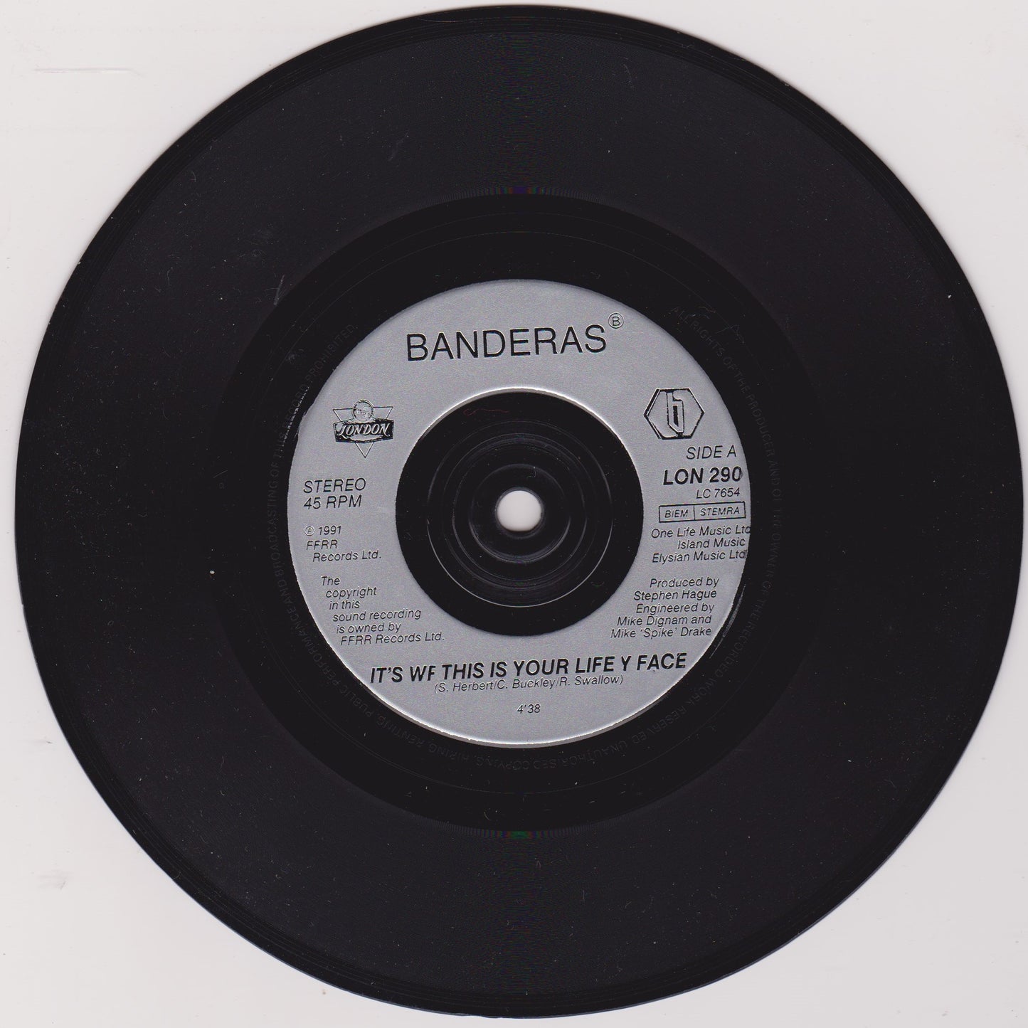 Banderas – This Is Your Life (London 1991) 7" vinyl P/S single VG/VG