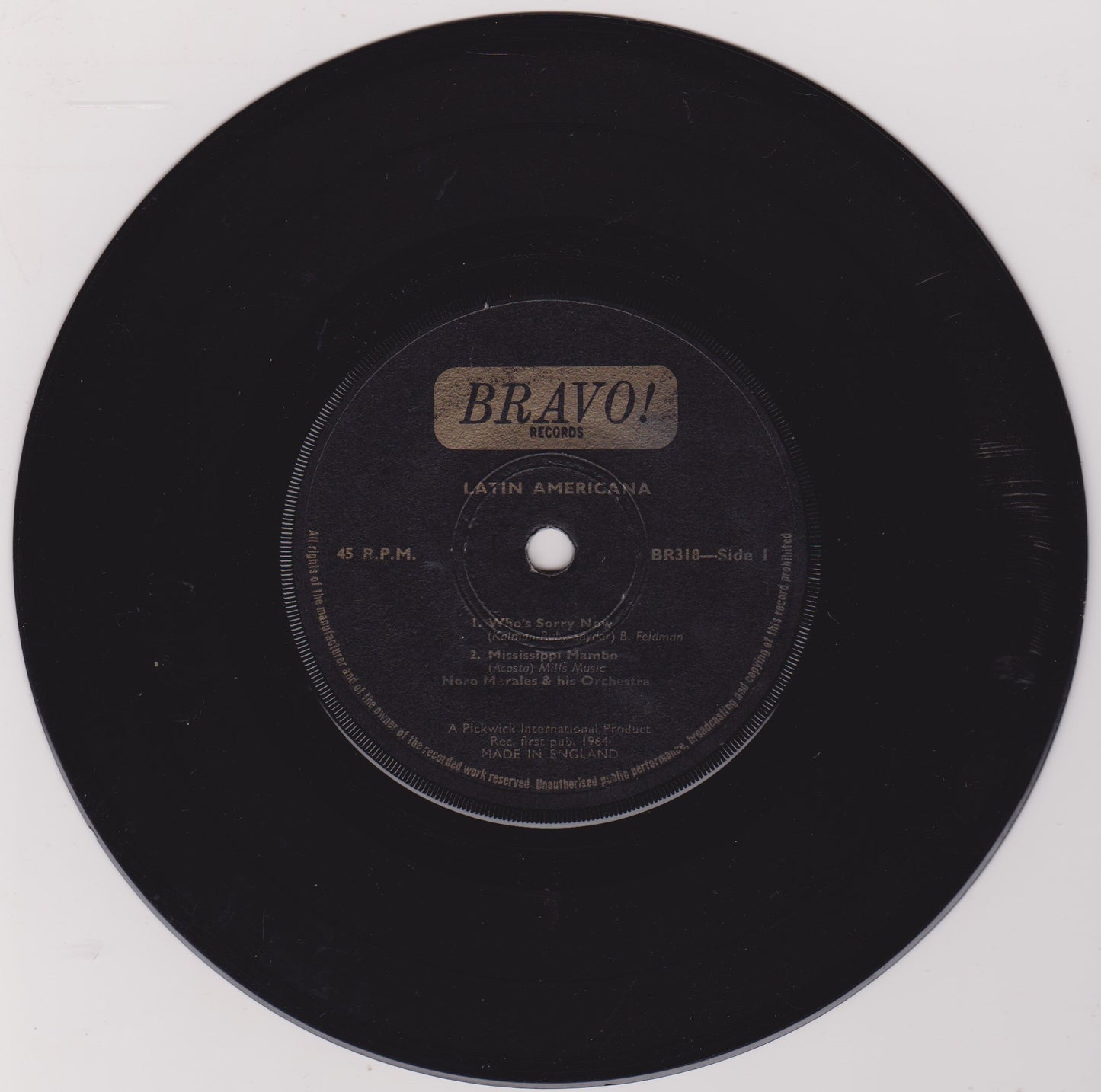 Noro Morales ‎– Latin Americana (Bravo! 1964) 7" vinyl P/S EP G+/G+