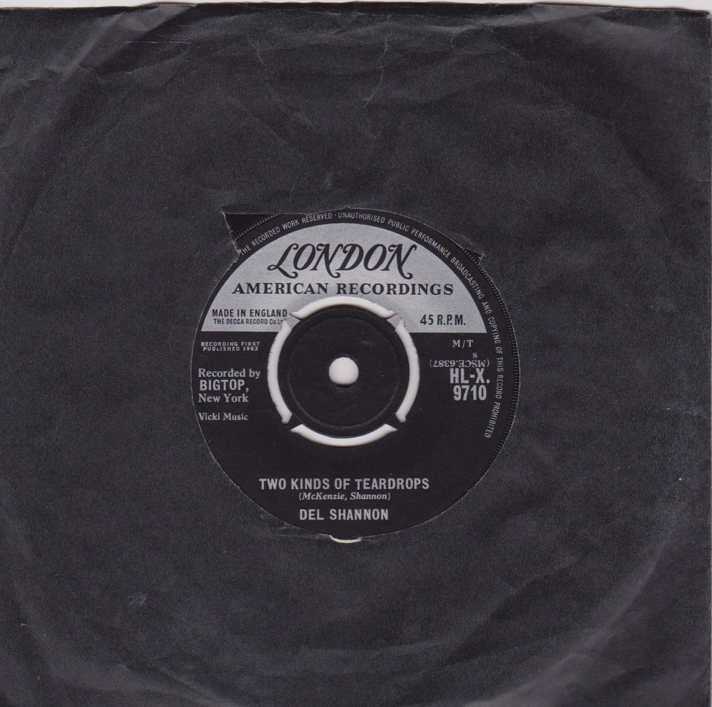 Del Shannon - Two Kinds Of Teardrops (London 1963) 7" vinyl single VG/-