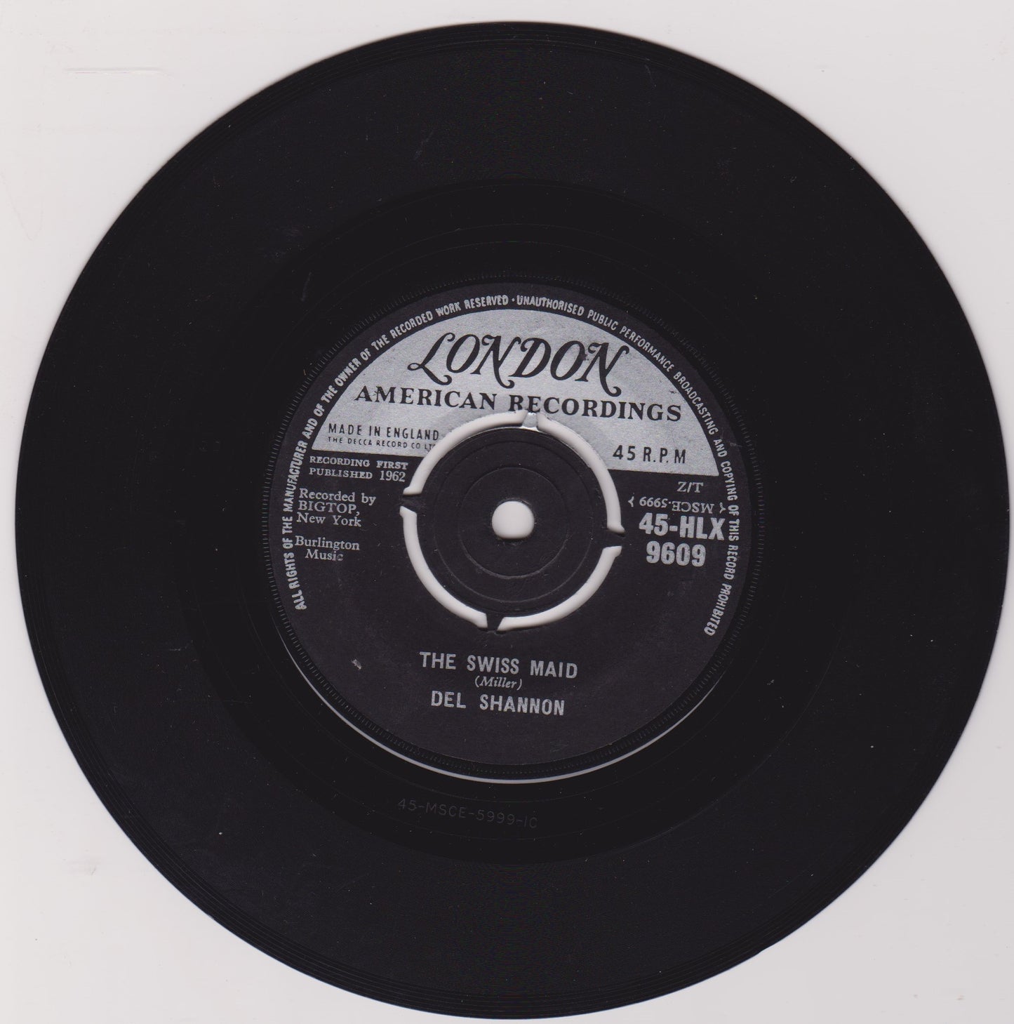 Del Shannon - The Swiss Maid (London 1962) 7" vinyl single VG/-