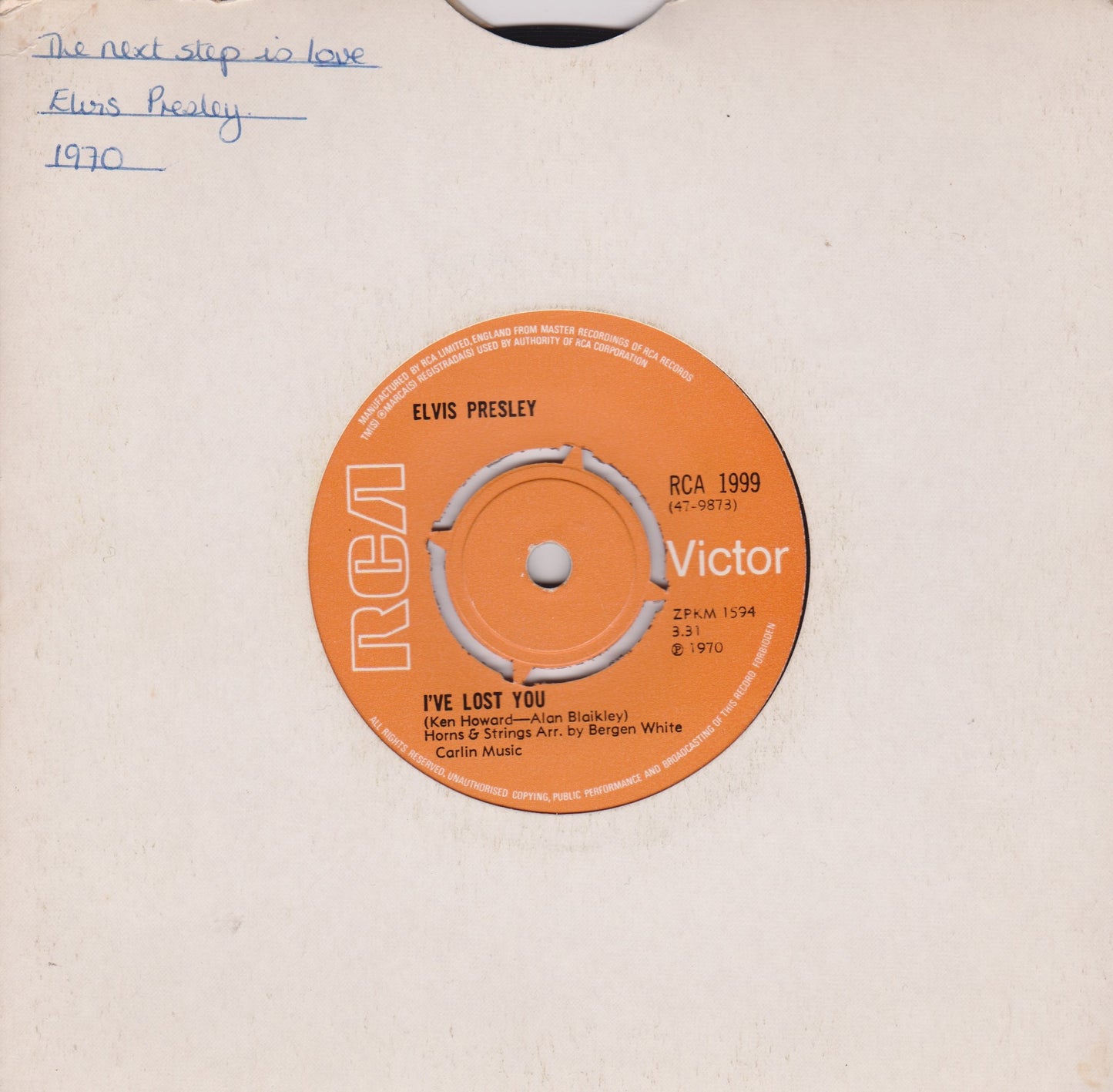 Elvis Presley ‎– I've Lost You (RCA 1970) 7" vinyl single VG/-