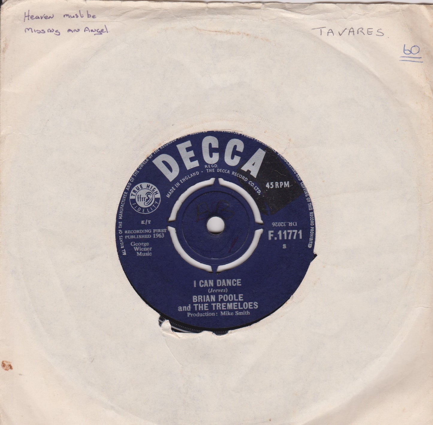 Brian Poole & The Tremeloes – I Can Dance (Decca 1963) 7" vinyl single VG/-