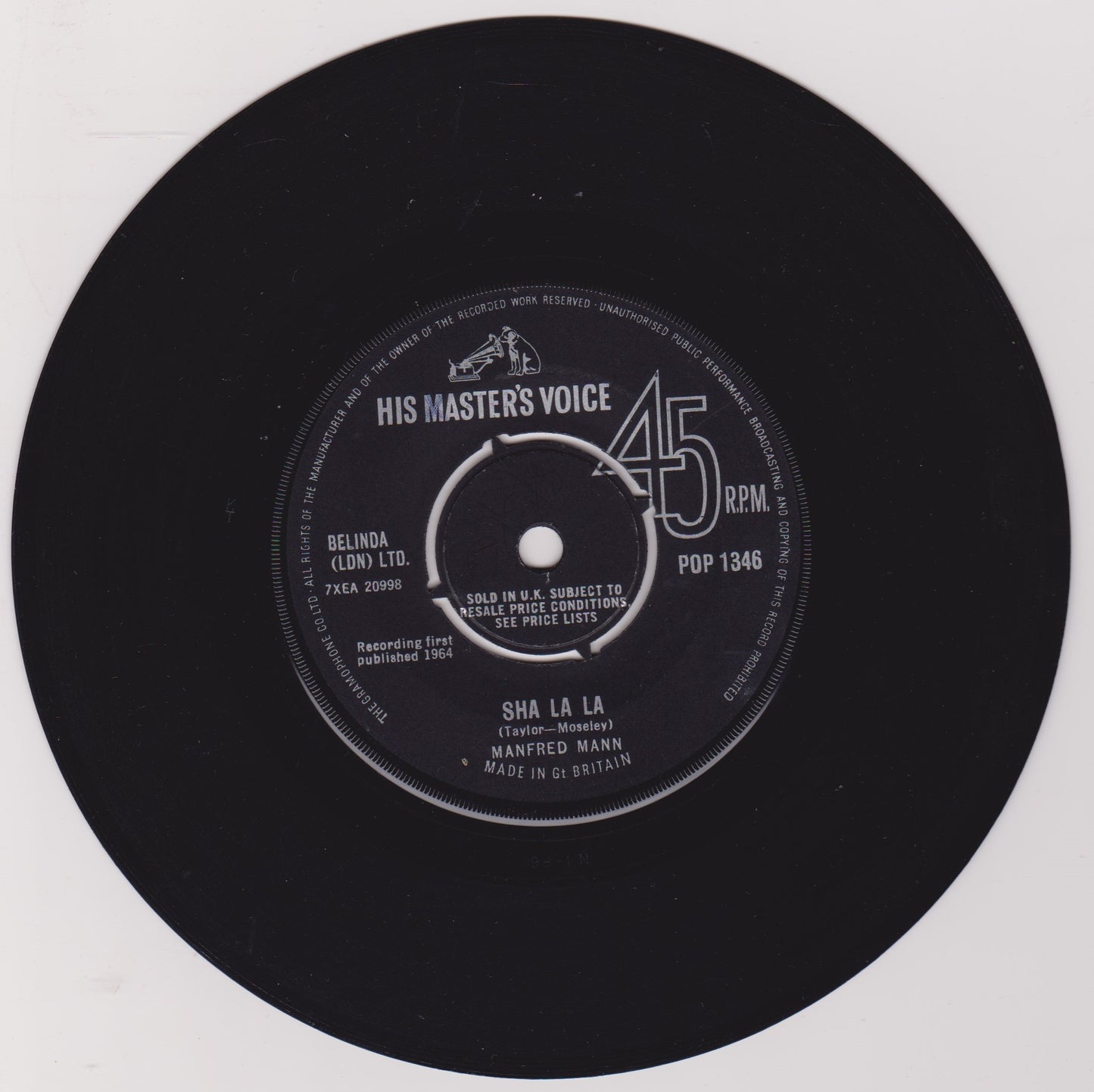 Manfred Mann – Sha La La (HMV 1964) 7" vinyl single VG/-