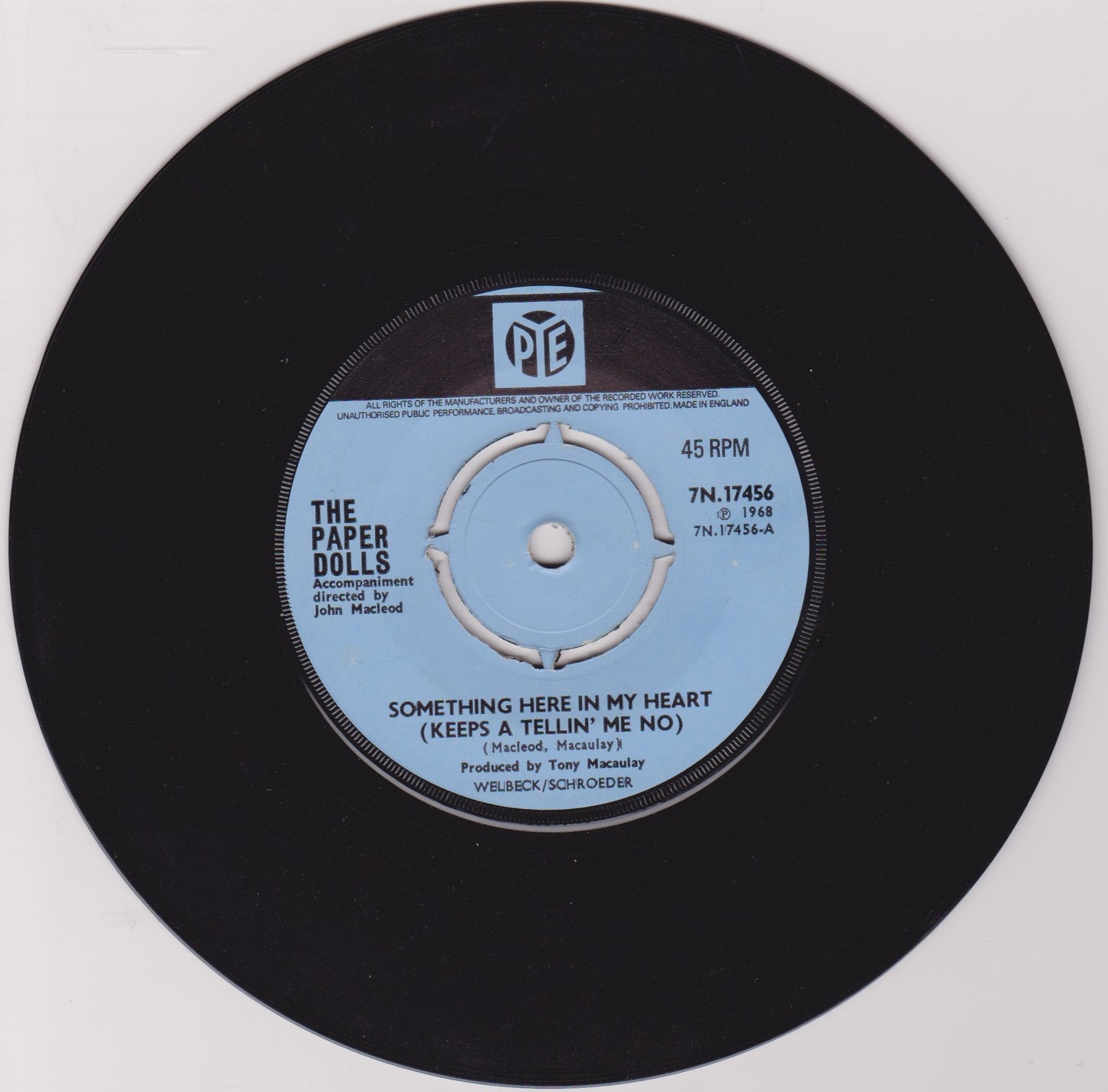 The Paper Dolls – Something Here In My Heart (Keeps A Tellin' Me No) 7" vinyl single VG/VG