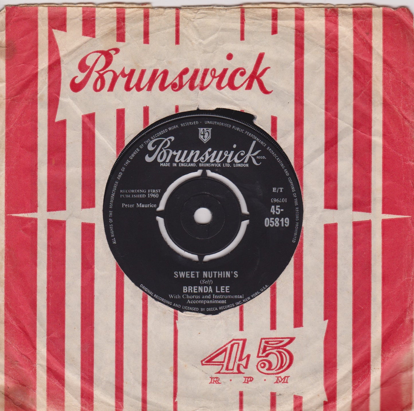 Brenda Lee ‎– Sweet Nuthin's (Brunswick 1960) 7" vinyl single VG/G+