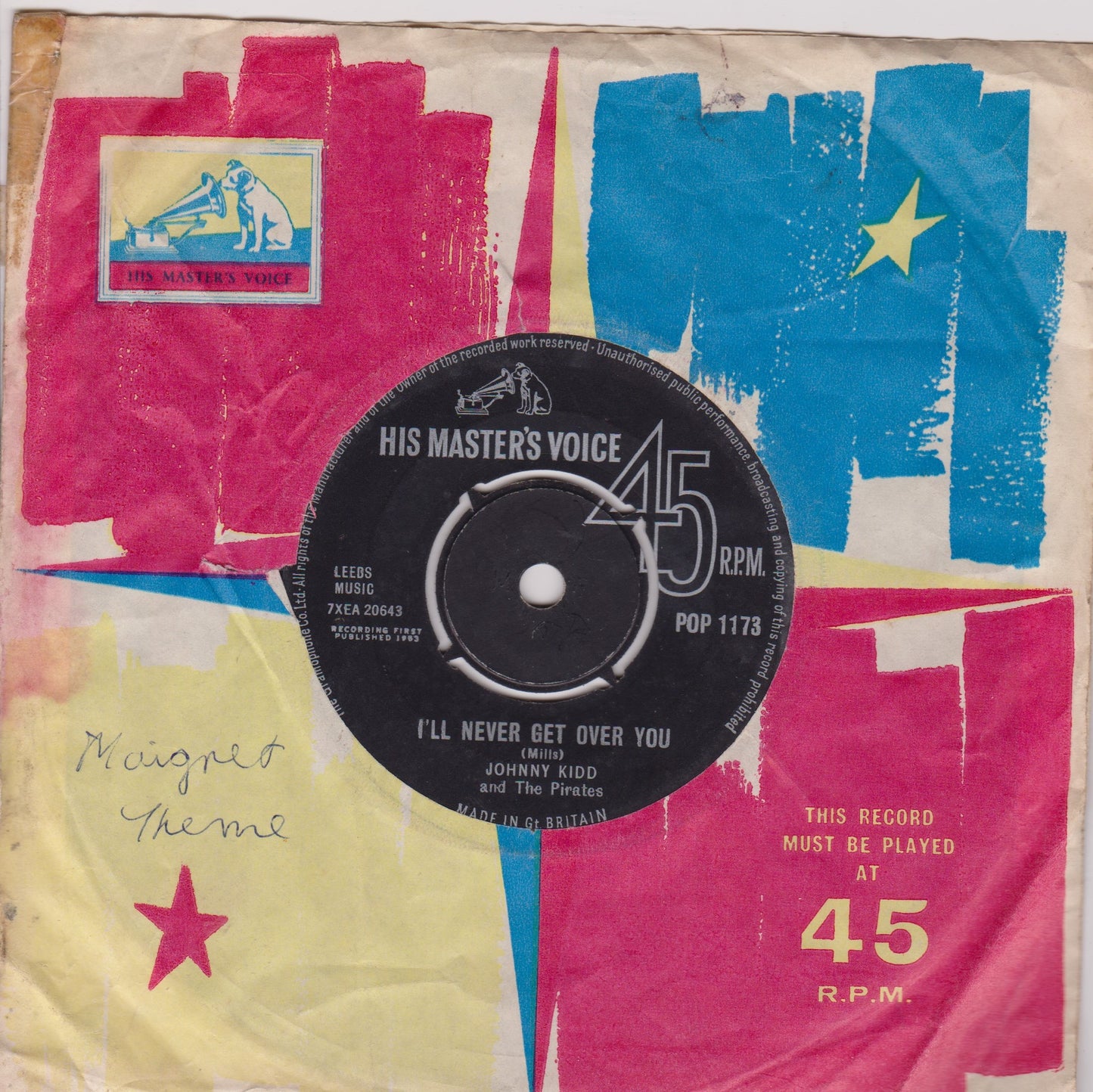 Johnny Kidd And The Pirates – I'll Never Get Over You (HMV 1963) 7" vinyl single VG/-