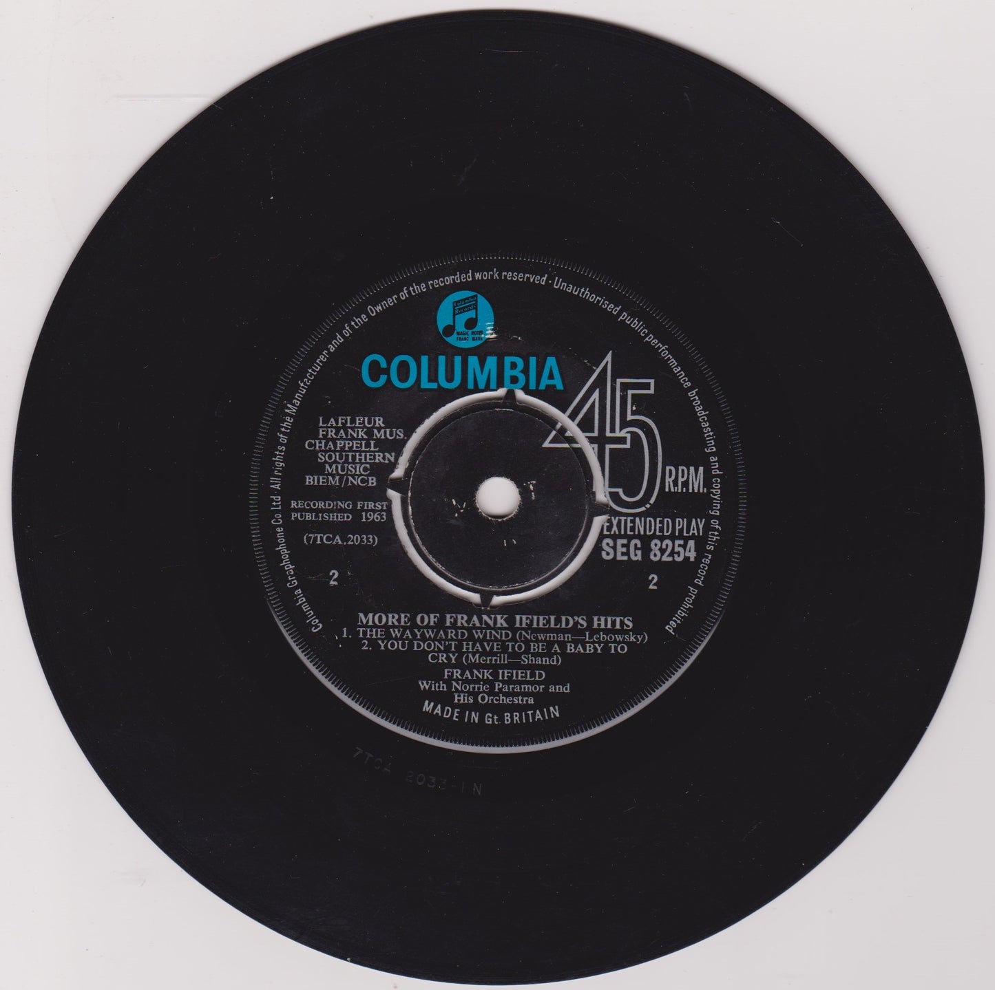 Frank Ifield - More Of Frank Ifield's Hits (Columbia 1963) 7" vinyl EP G+/-