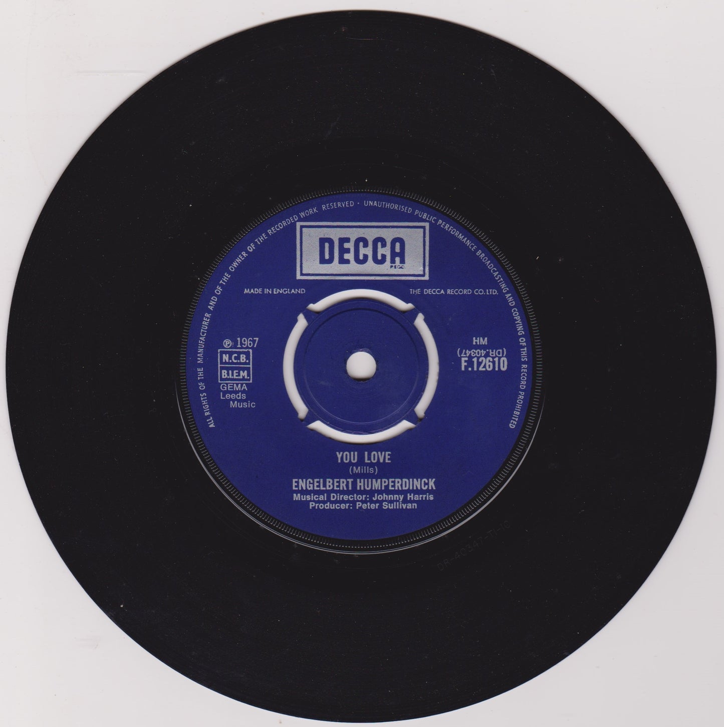 Engelbert Humperdinck – There Goes My Everything (Decca, 1967) 7" vinyl VG/-