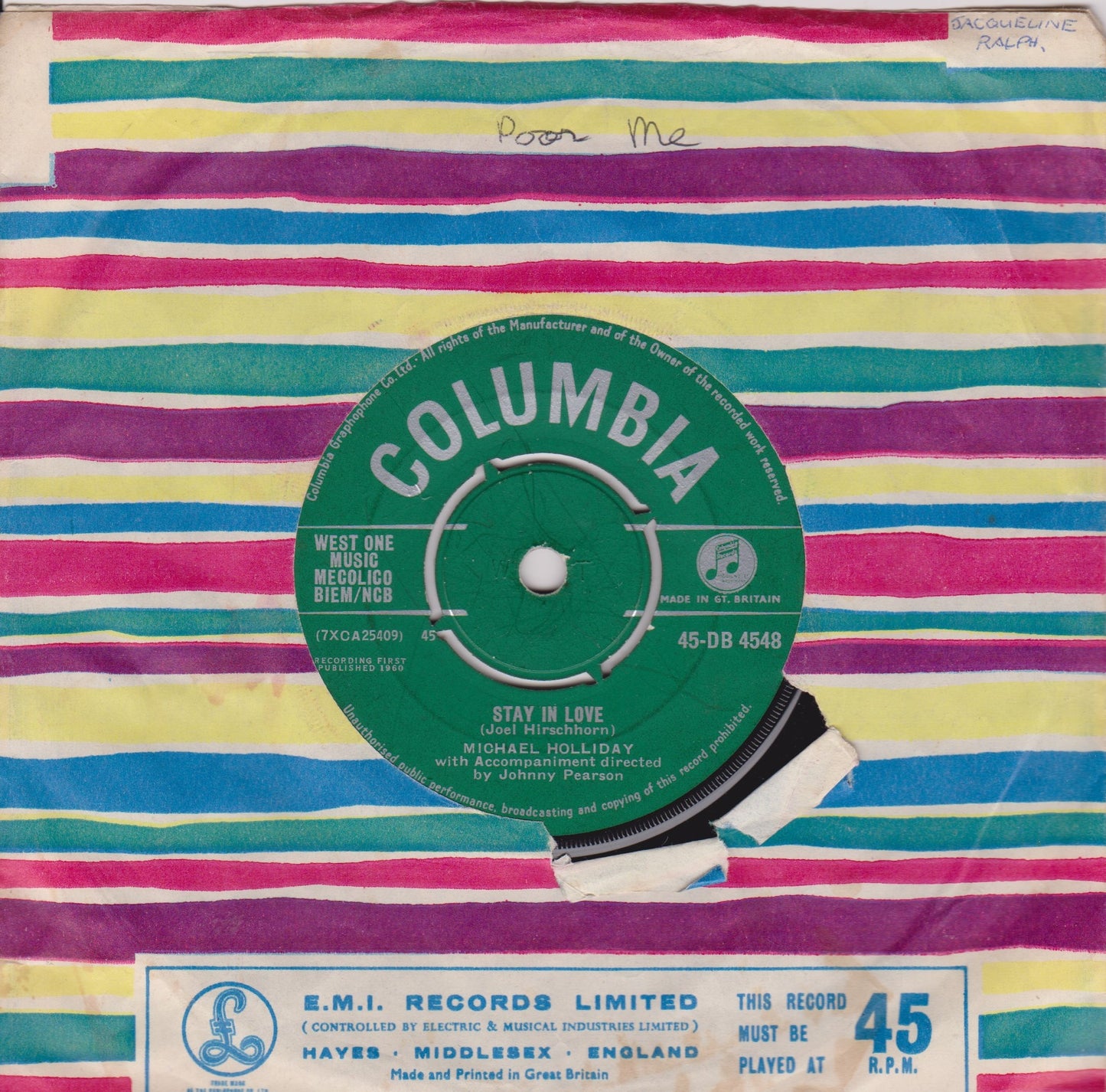 Michael Holliday – Stay In Love (Columbia 1960) 7" vinyl single VG/-