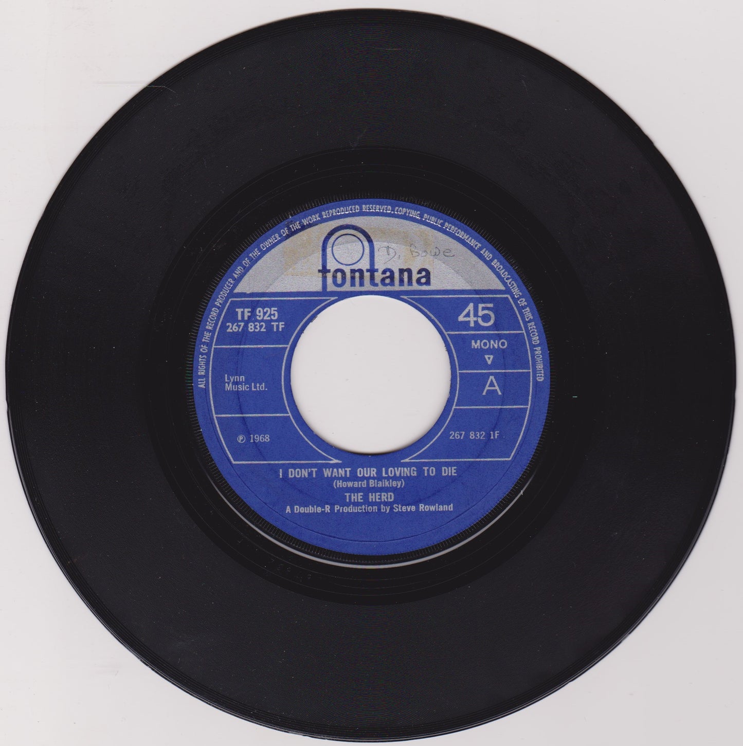 The Herd – I Don't Want Our Loving To Die (Fontana 1968) 7" vinyl single VG/- jukebox mono