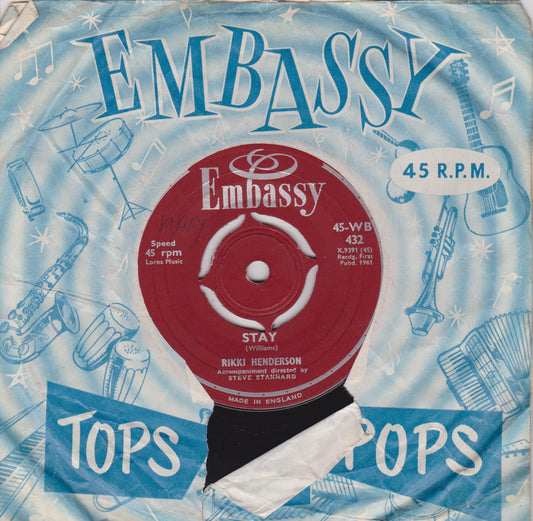 Rikki Henderson – Stay / Are You Lonesome Tonight? (Embassy) 7" vinyl single G+/G+