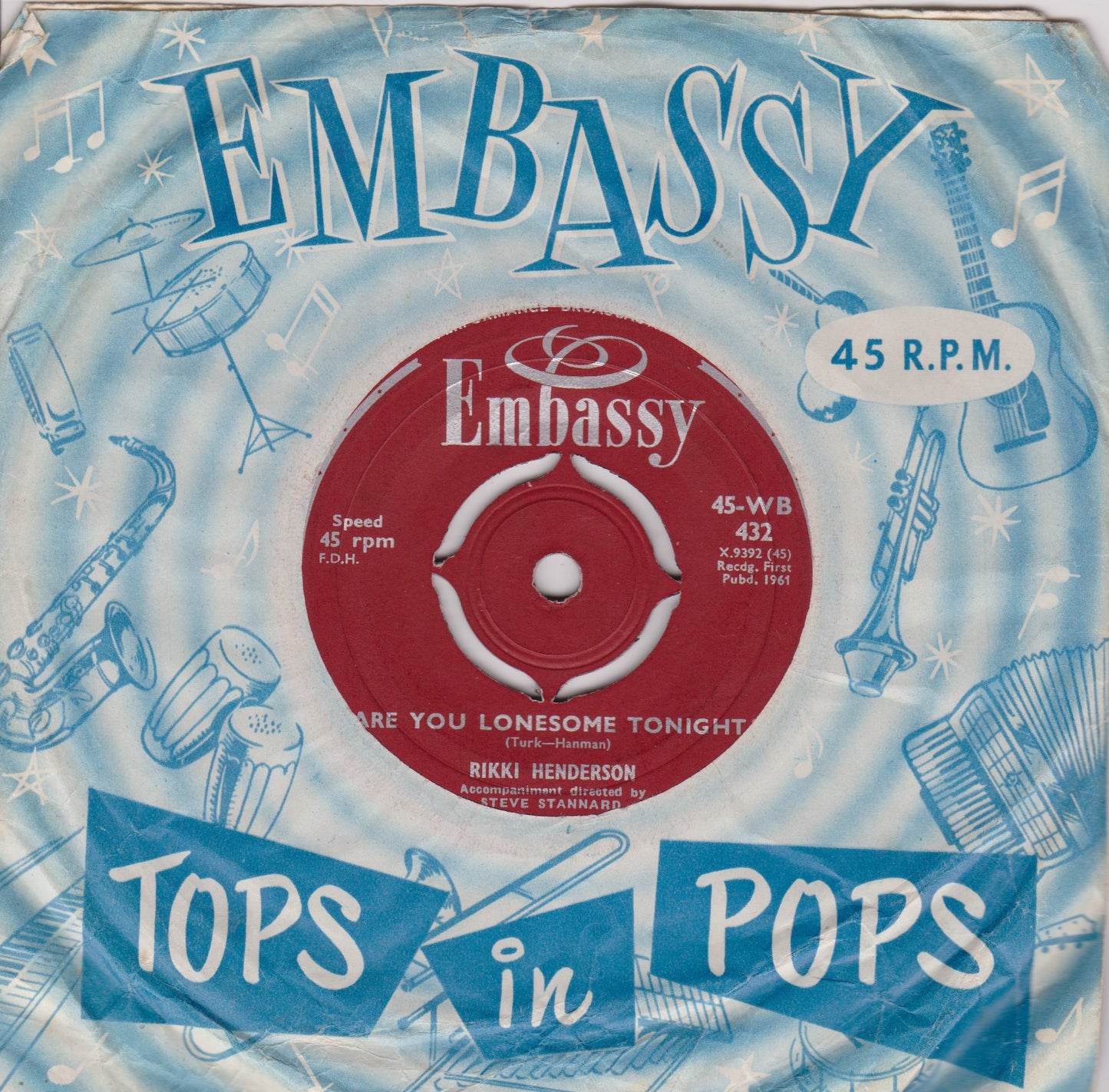 Rikki Henderson – Stay / Are You Lonesome Tonight? (Embassy) 7" vinyl single G+/G+