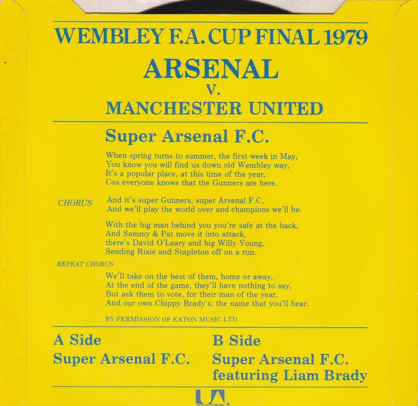 Arsenal ‎– Wembley F.A. Cup Final 1979 (UA 1979) 7" vinyl P/S single VG/VG