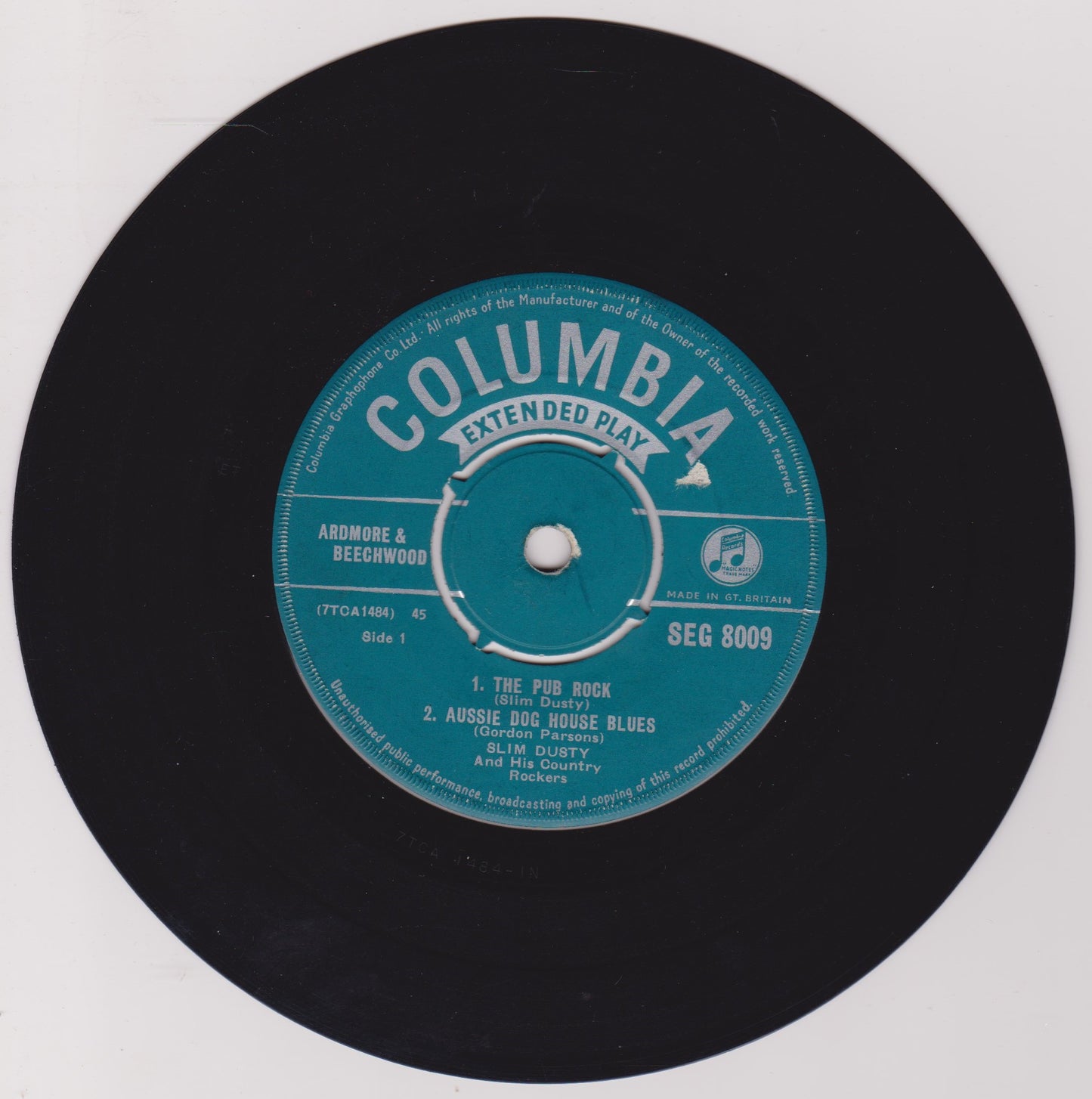 Slim Dusty And His Country Rockers ‎– The Pub Rock (Columbia 1960) 7" vinyl P/S EP VG/G+ mono