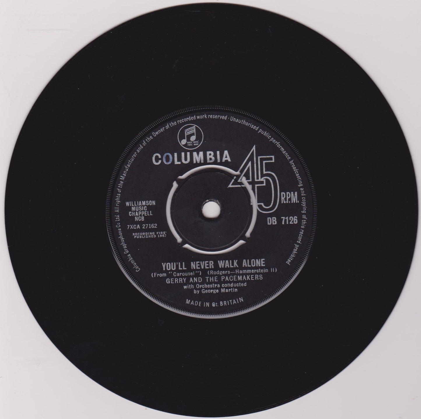 Gerry And The Pacemakers ‎– You'll Never Walk Alone (Columbia 1963) 7" vinyl single VG/VG