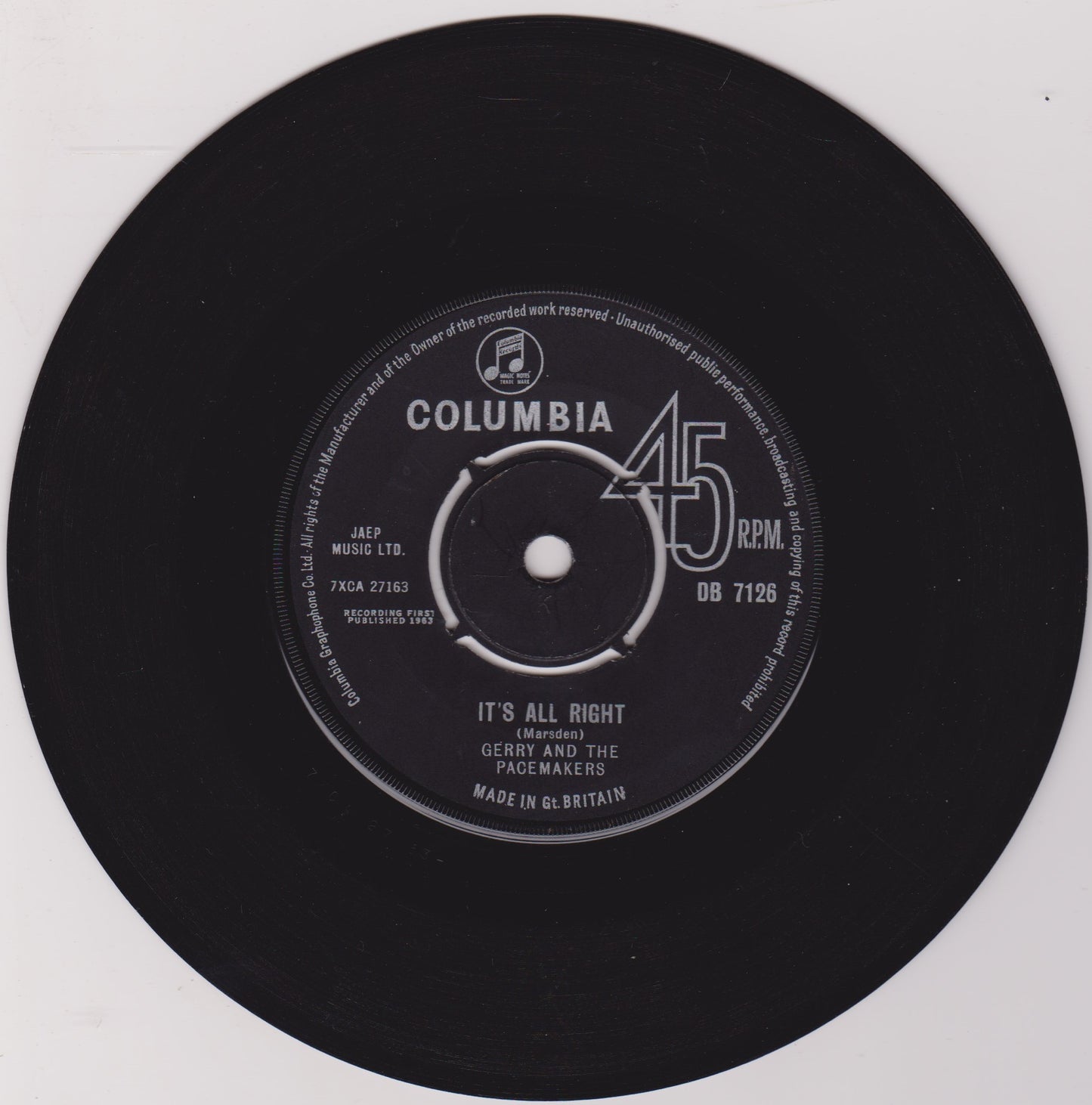 Gerry And The Pacemakers ‎– You'll Never Walk Alone (Columbia 1963) 7" vinyl single VG/VG