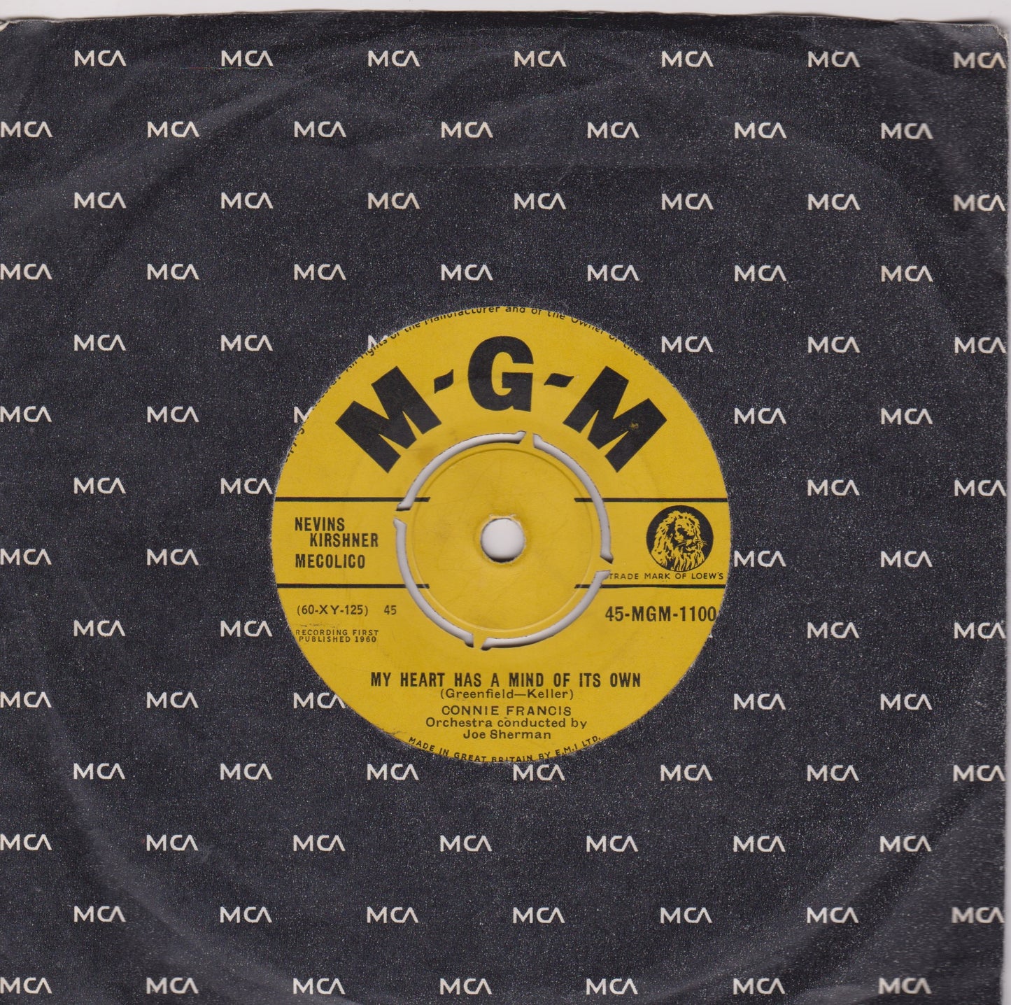 Connie Francis ‎– My Heart Has A Mind Of Its Own (MGM 1960) 7" vinyl single VG/-