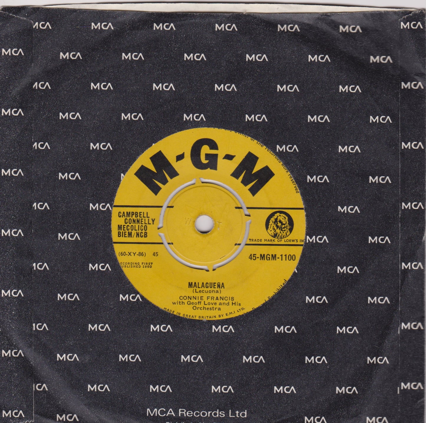 Connie Francis ‎– My Heart Has A Mind Of Its Own (MGM 1960) 7" vinyl single VG/-