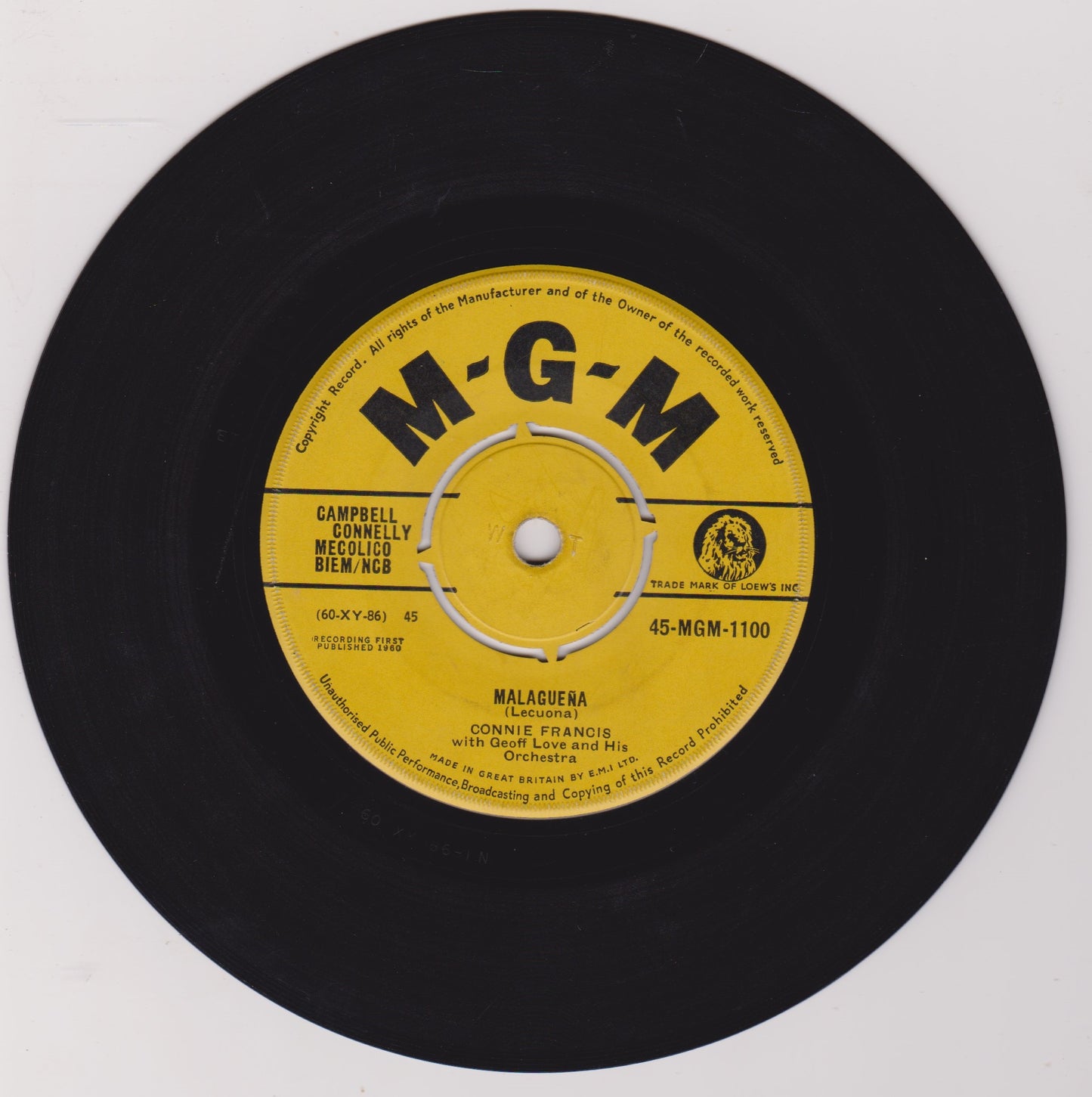 Connie Francis ‎– My Heart Has A Mind Of Its Own (MGM 1960) 7" vinyl single VG/-