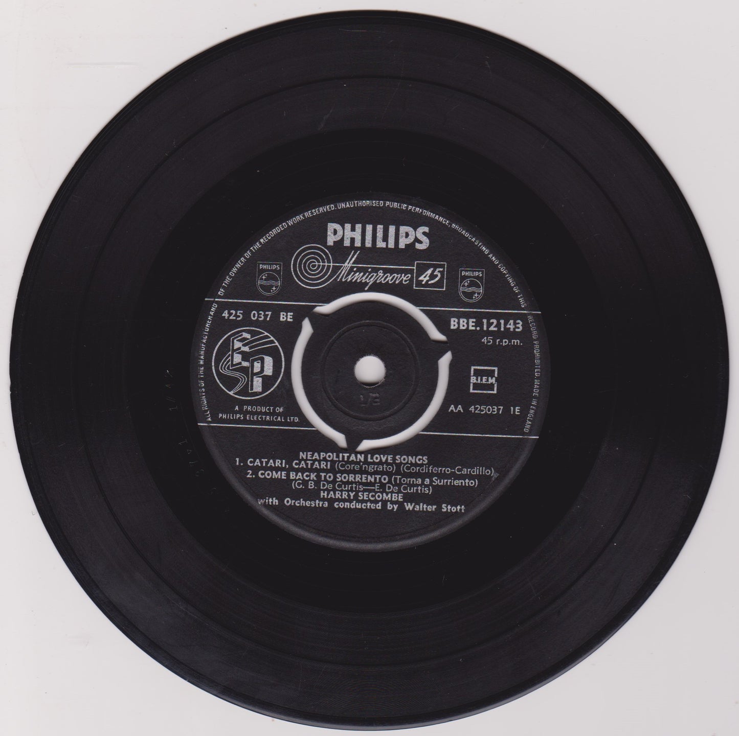 Harry Secombe ‎– Neapolitan Love Songs (Philips 1957) 7" vinyl EP G+/-