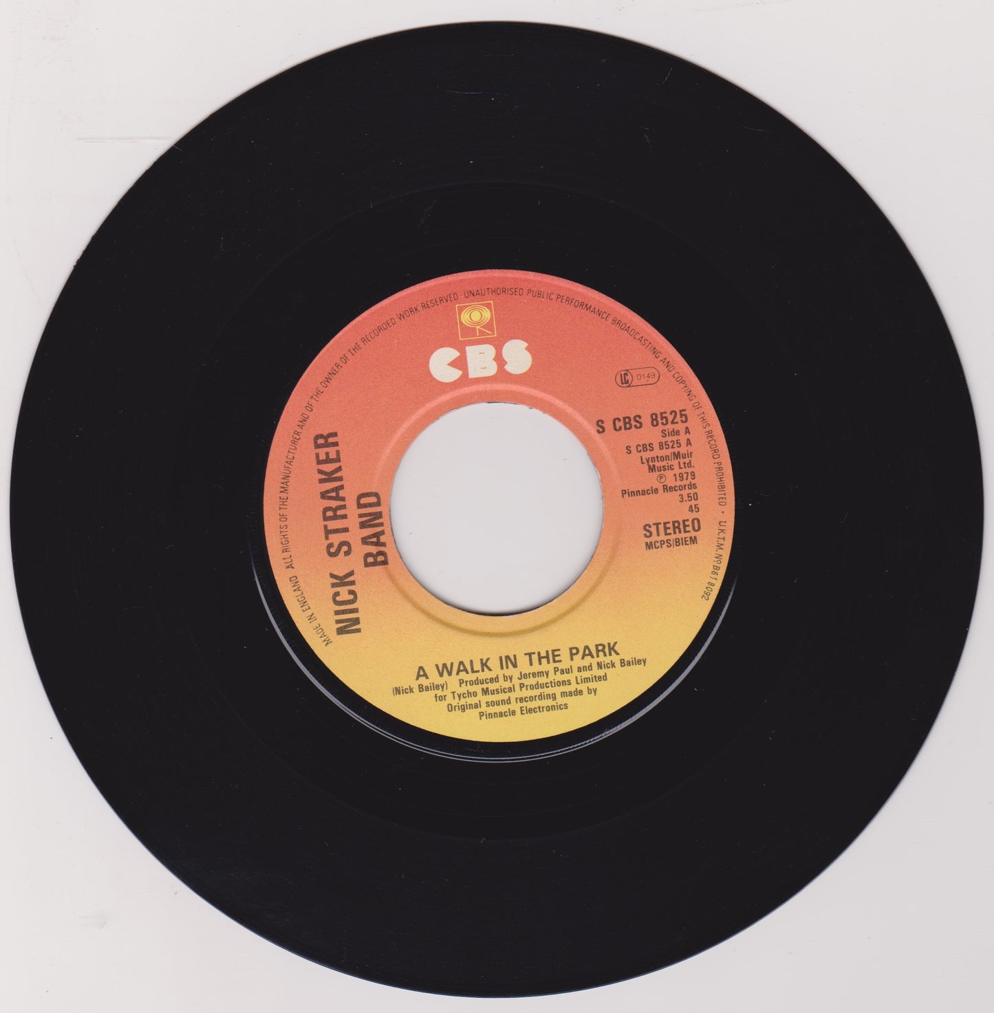 Nick Straker Band – A Walk In The Park (CBS 1980) 7" vinyl single VG/- jukebox