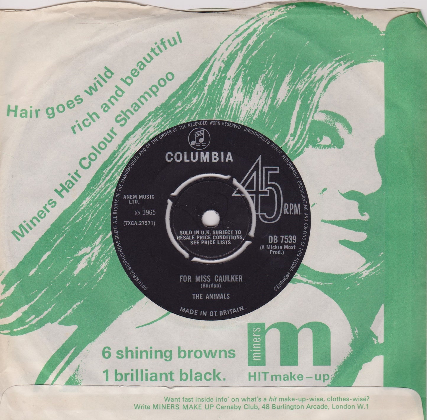 The Animals – Bring It On Home To Me (Columbia 1965) 7" vinyl single VG/VG