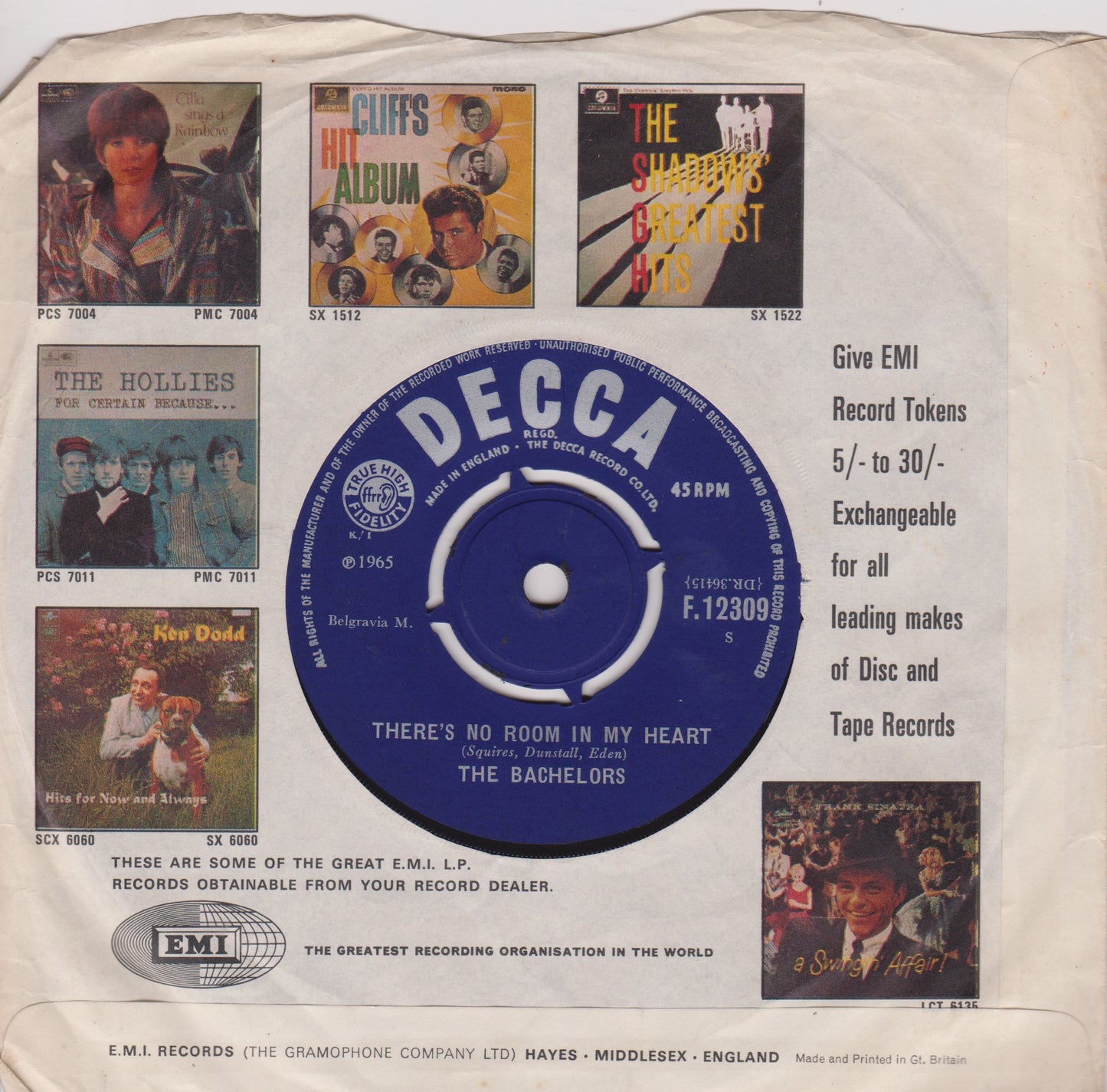 The Bachelors – Hello Dolly (Decca, 1965) 7" vinyl single VG/-