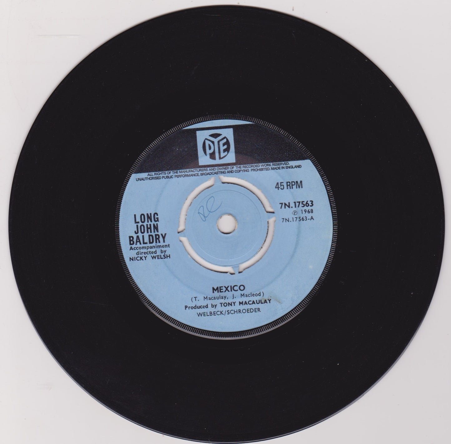 Long John Baldry ‎– Mexico (Pye 1968) 7" vinyl single VG/-