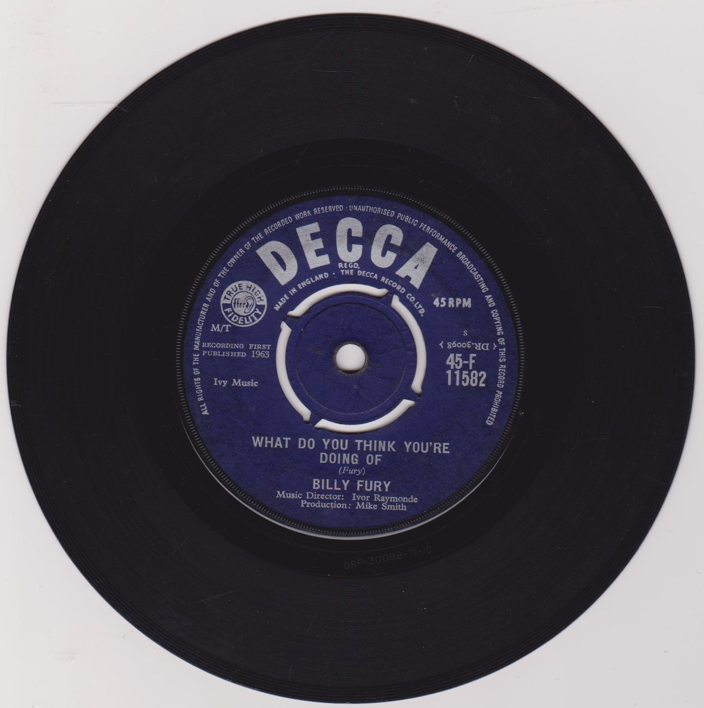 Billy Fury ‎– Like I've Never Been Gone (Decca 1963) 7" vinyl single G+/-