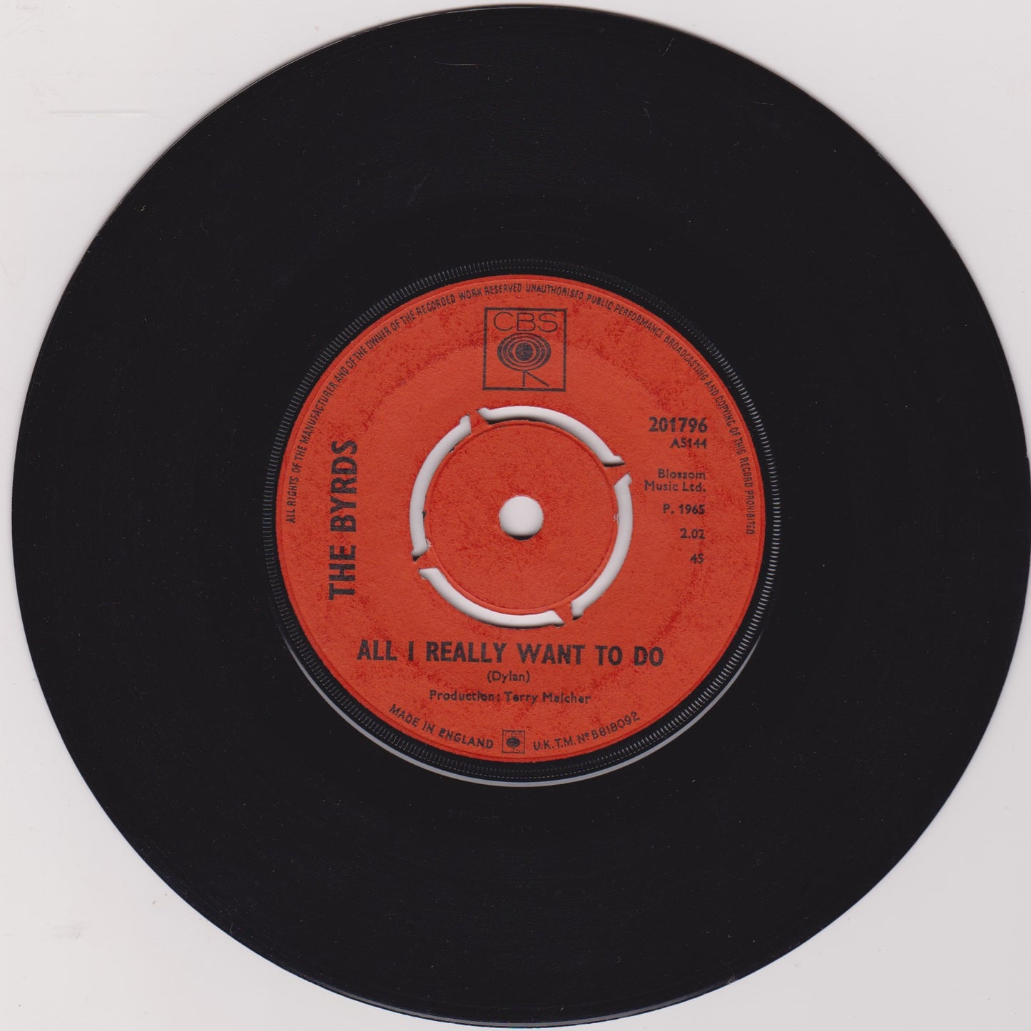 The Byrds ‎– All I Really Want To Do (CBS 1965) 7" vinyl single VG/-