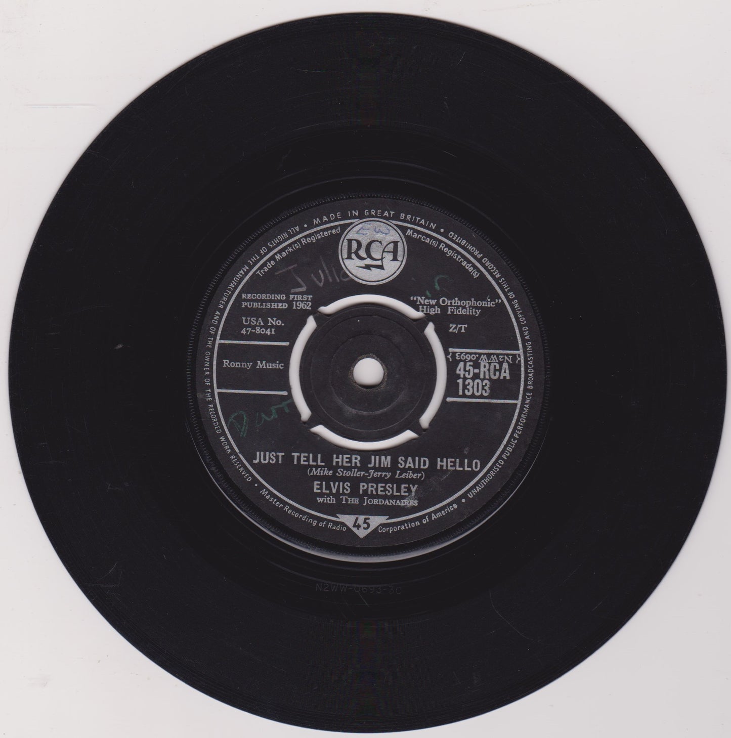 Elvis Presley With The Jordanaires – She's Not You (RCA 1962) 7" vinyl single G+/VG