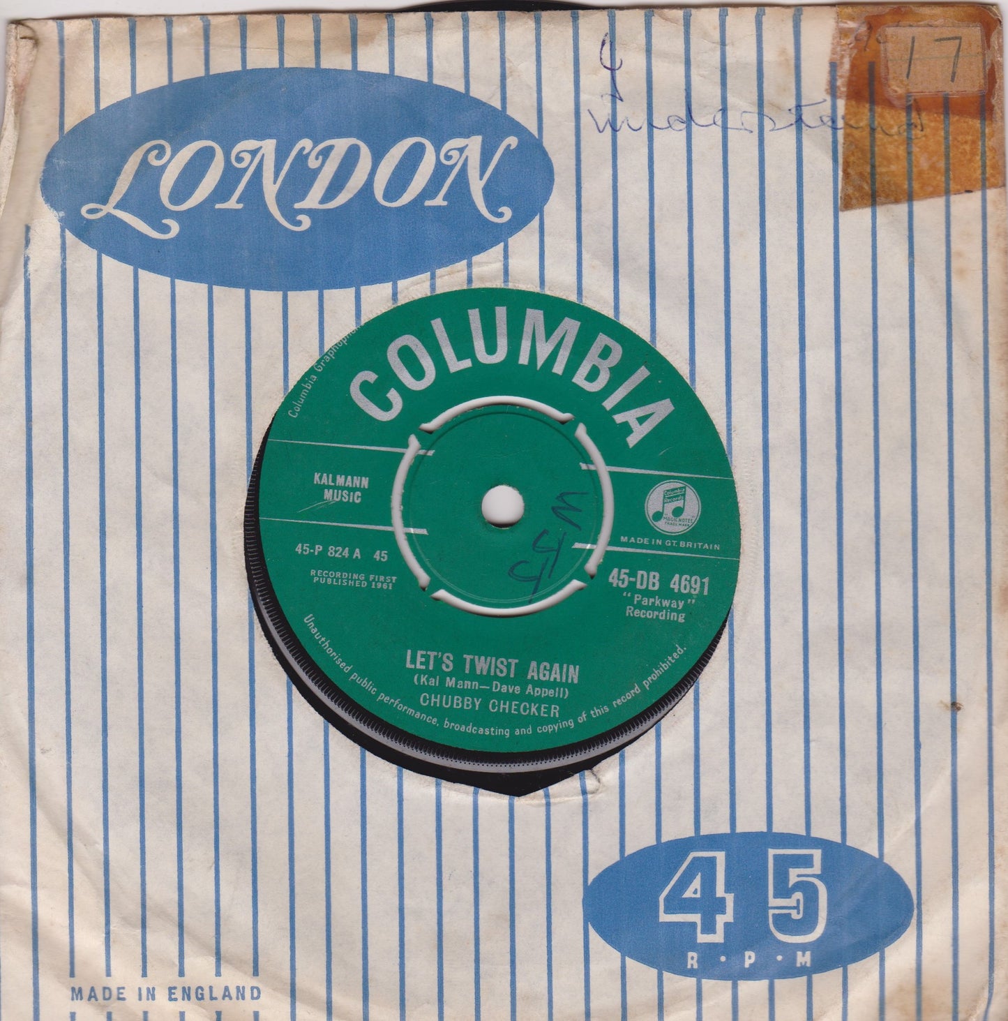 Chubby Checker ‎– Let's Twist Again (Columbia 1961) 7" vinyl single VG/-