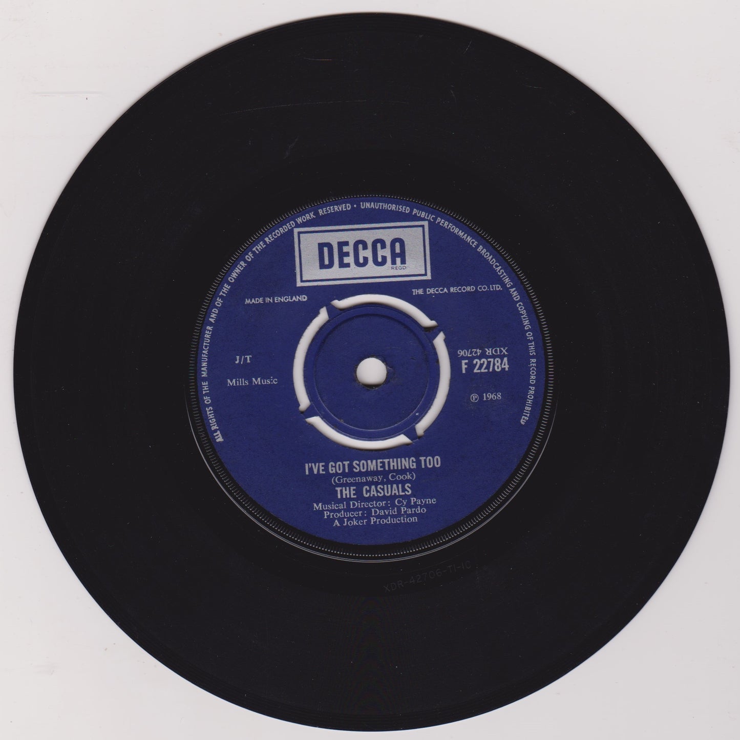 The Casuals ‎– Jesamine (Decca 1968) 7" vinyl single VG/-