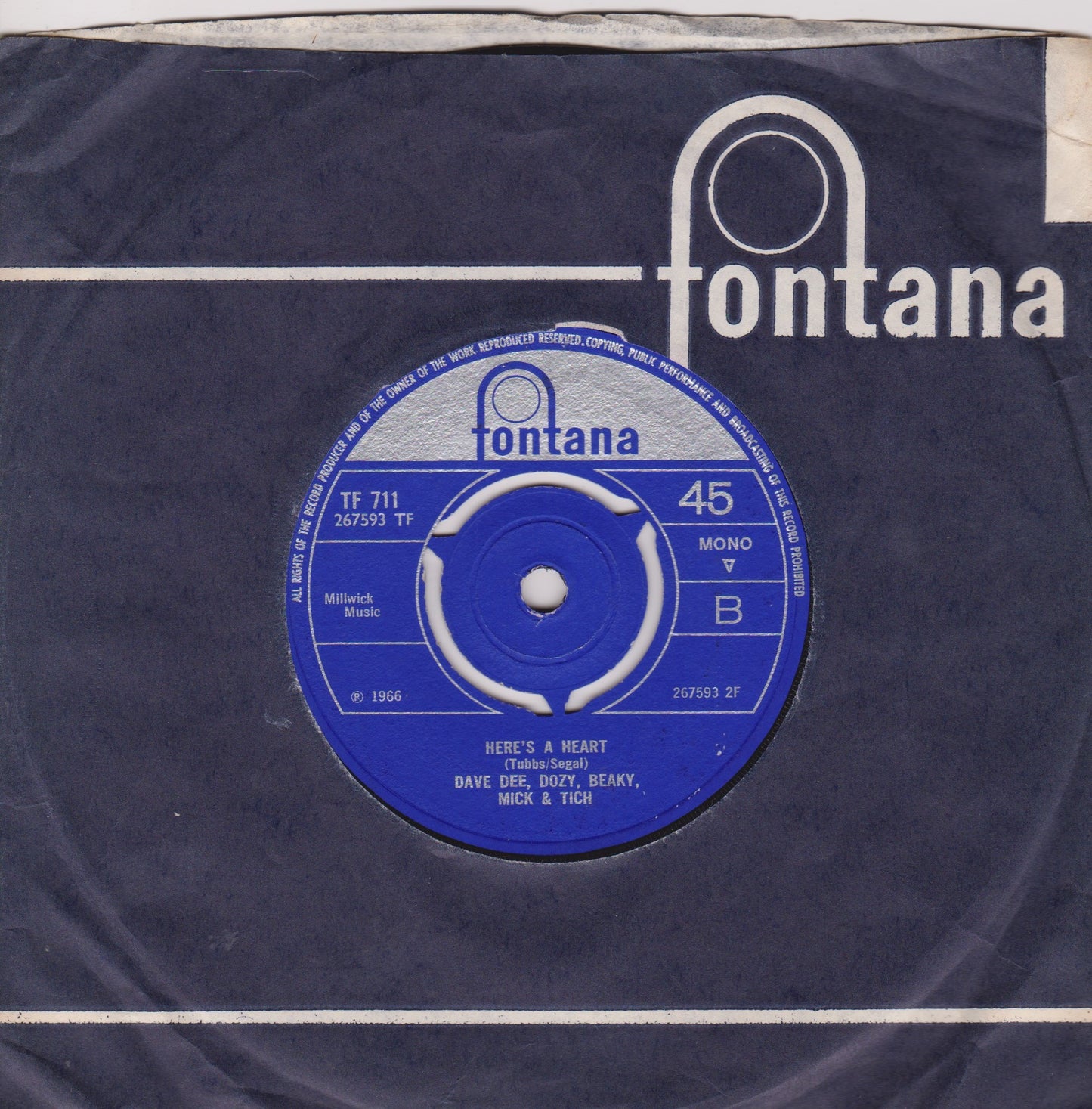 Dave Dee, Dozy, Beaky, Mick & Tich ‎– Hideaway (Fontana 1966) 7" vinyl single VG/VG