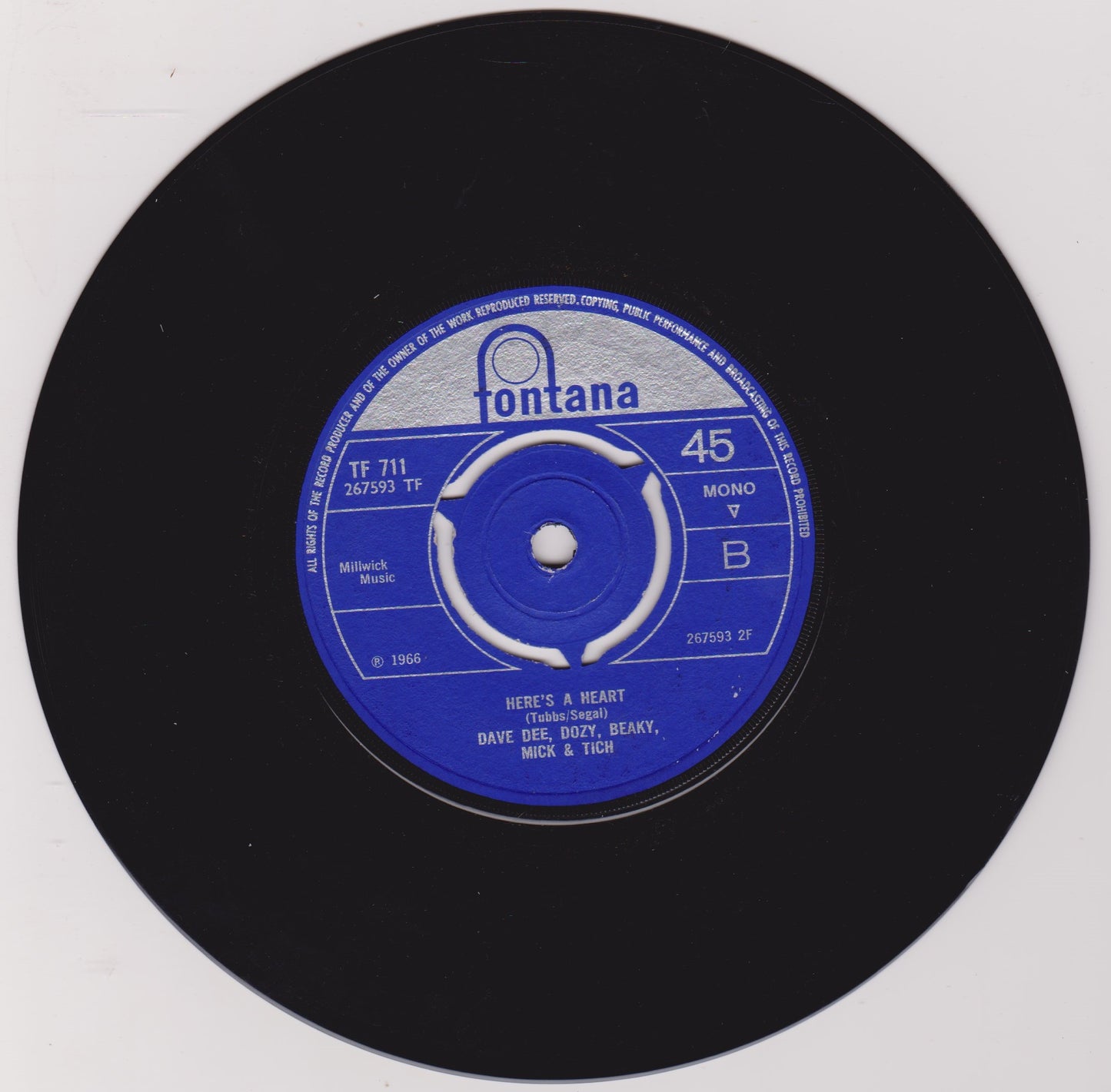 Dave Dee, Dozy, Beaky, Mick & Tich ‎– Hideaway (Fontana 1966) 7" vinyl single VG/VG