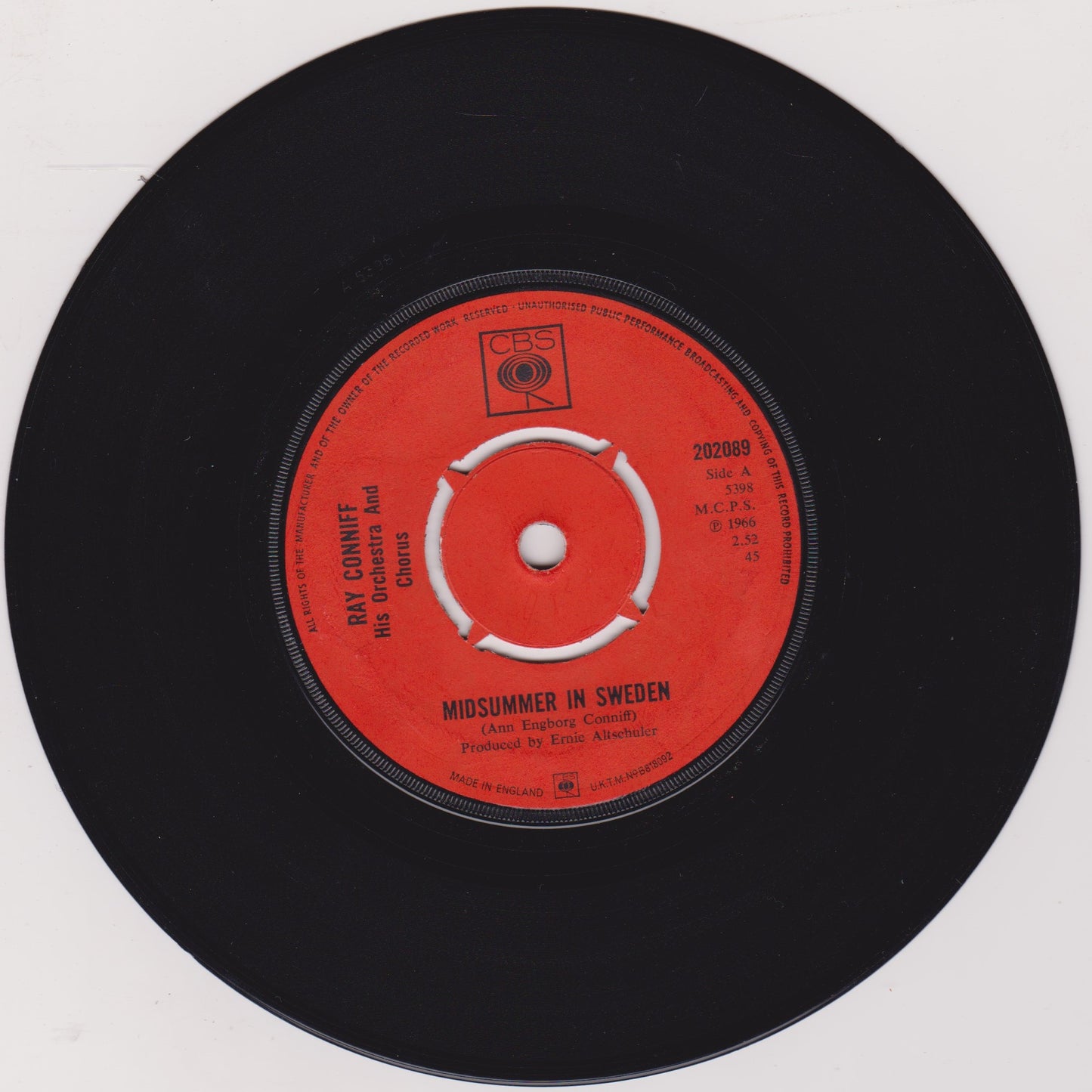 Ray Conniff And His Orchestra & Chorus ‎– Midsummer In Sweden (CBS 1966) 7" vinyl single VG/VG