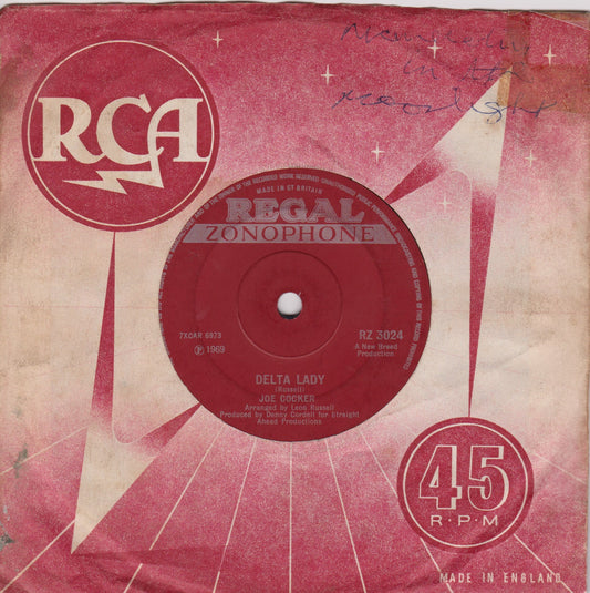 Joe Cocker ‎– Delta Lady (Regal Zonophone 1969) 7" vinyl single VG/-