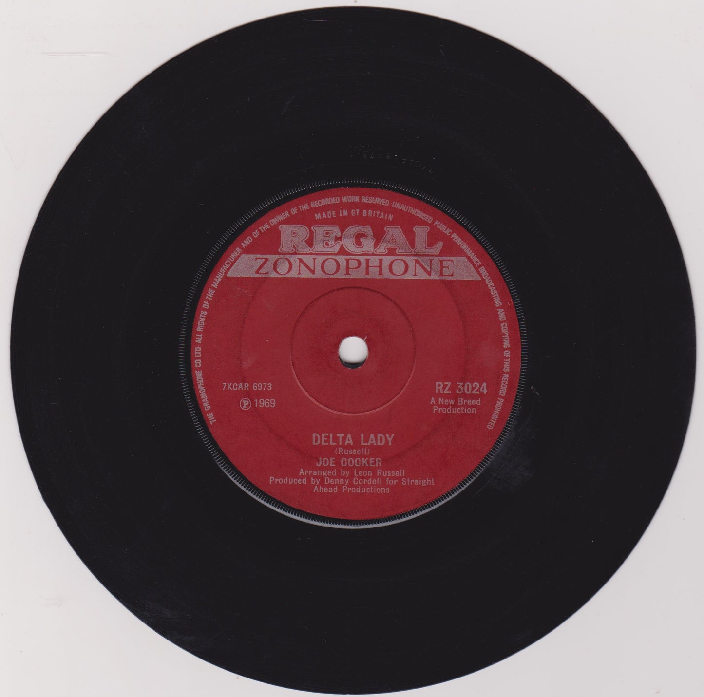 Joe Cocker ‎– Delta Lady (Regal Zonophone 1969) 7" vinyl single VG/-